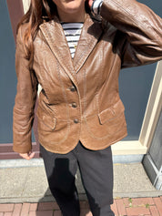 Gerry Weber Bruine Leren Blazer Dames Maat 42 / XL