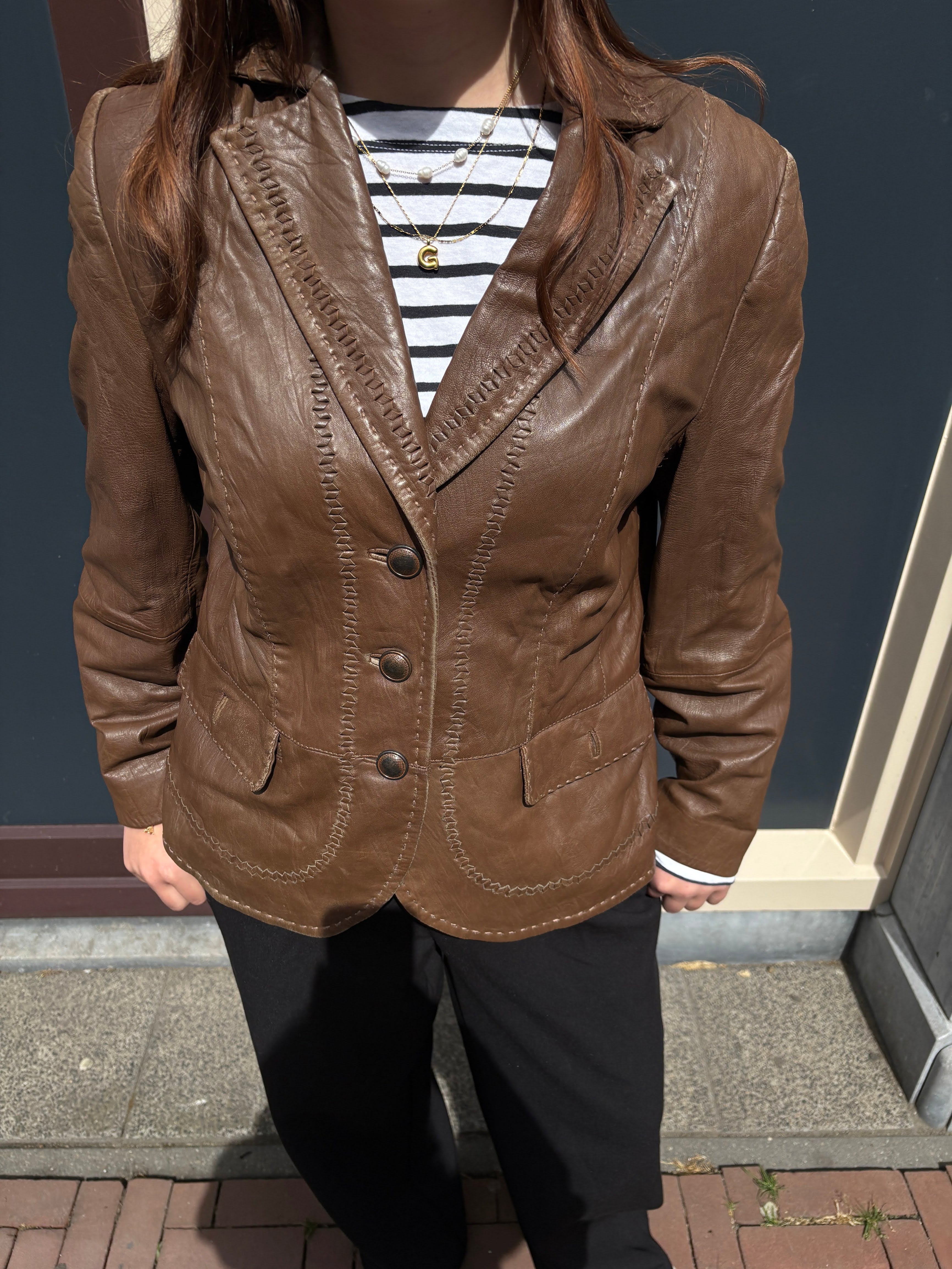 Gerry Weber Bruine Leren Blazer Dames Maat 42 / XL