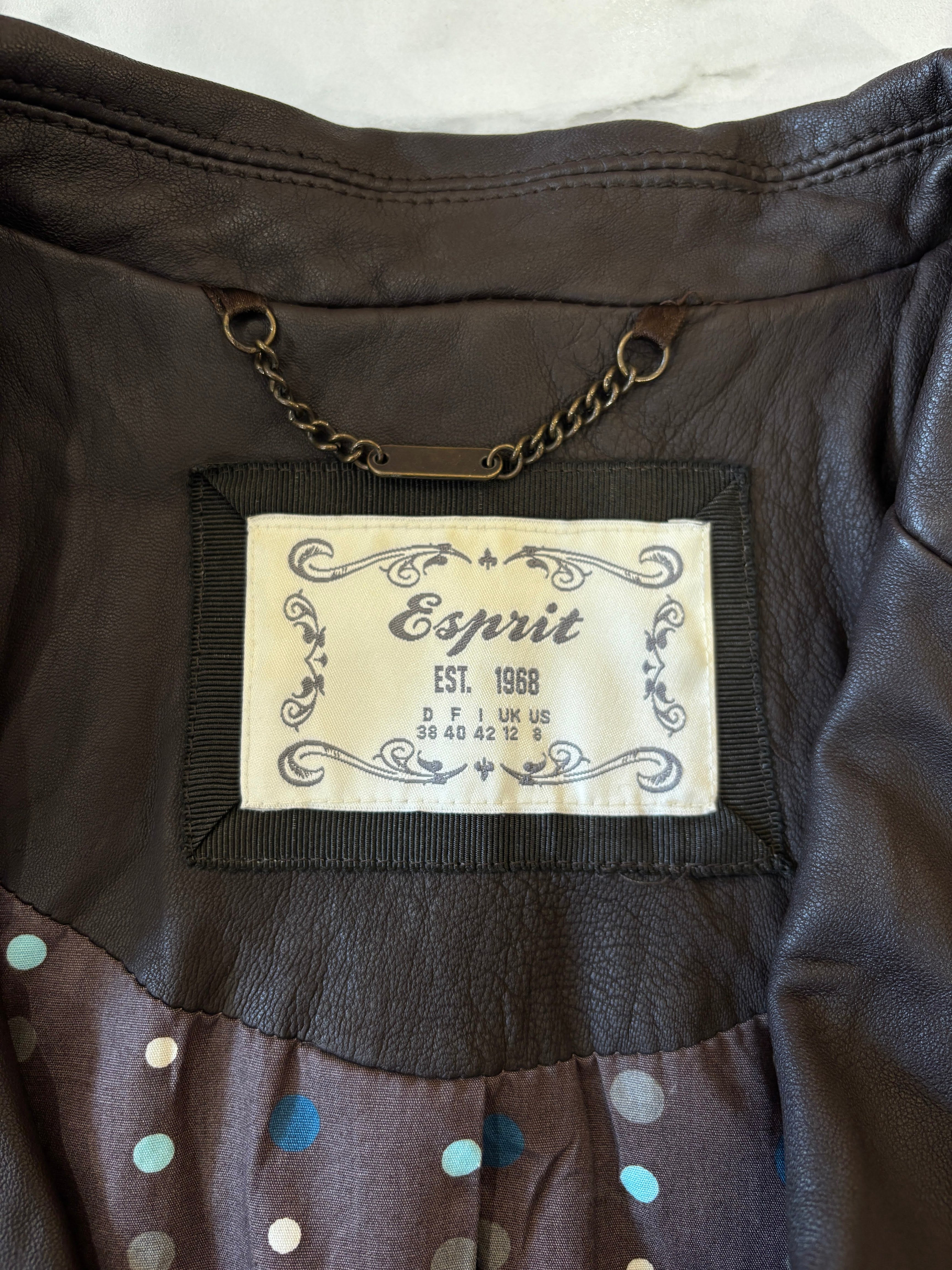 Esprit Zwarte Leren Blazer Jas Van Lamsleer Maat 38 / M