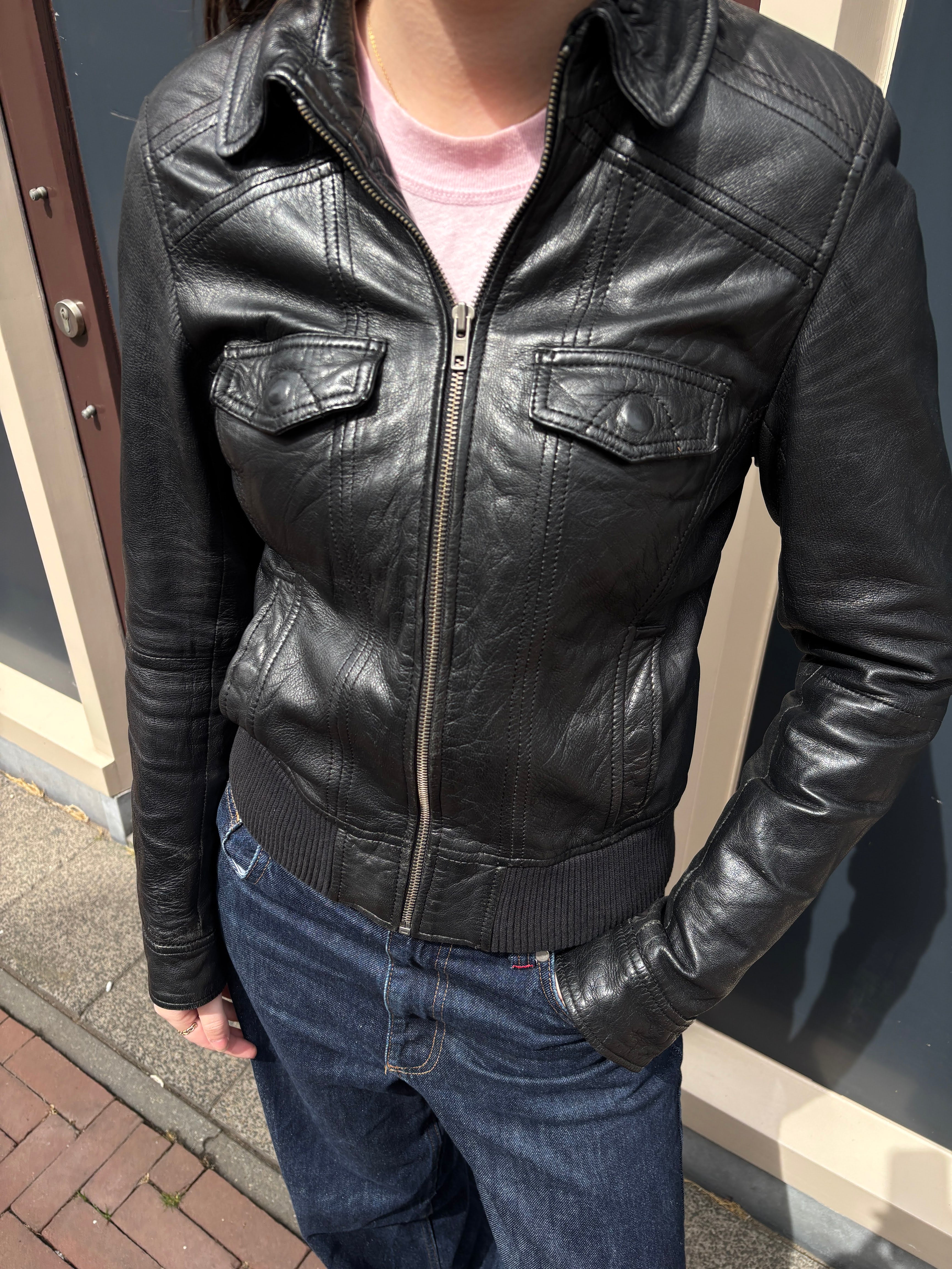 Zara TRF Zwart Leren Bomberjack Dames Maat S