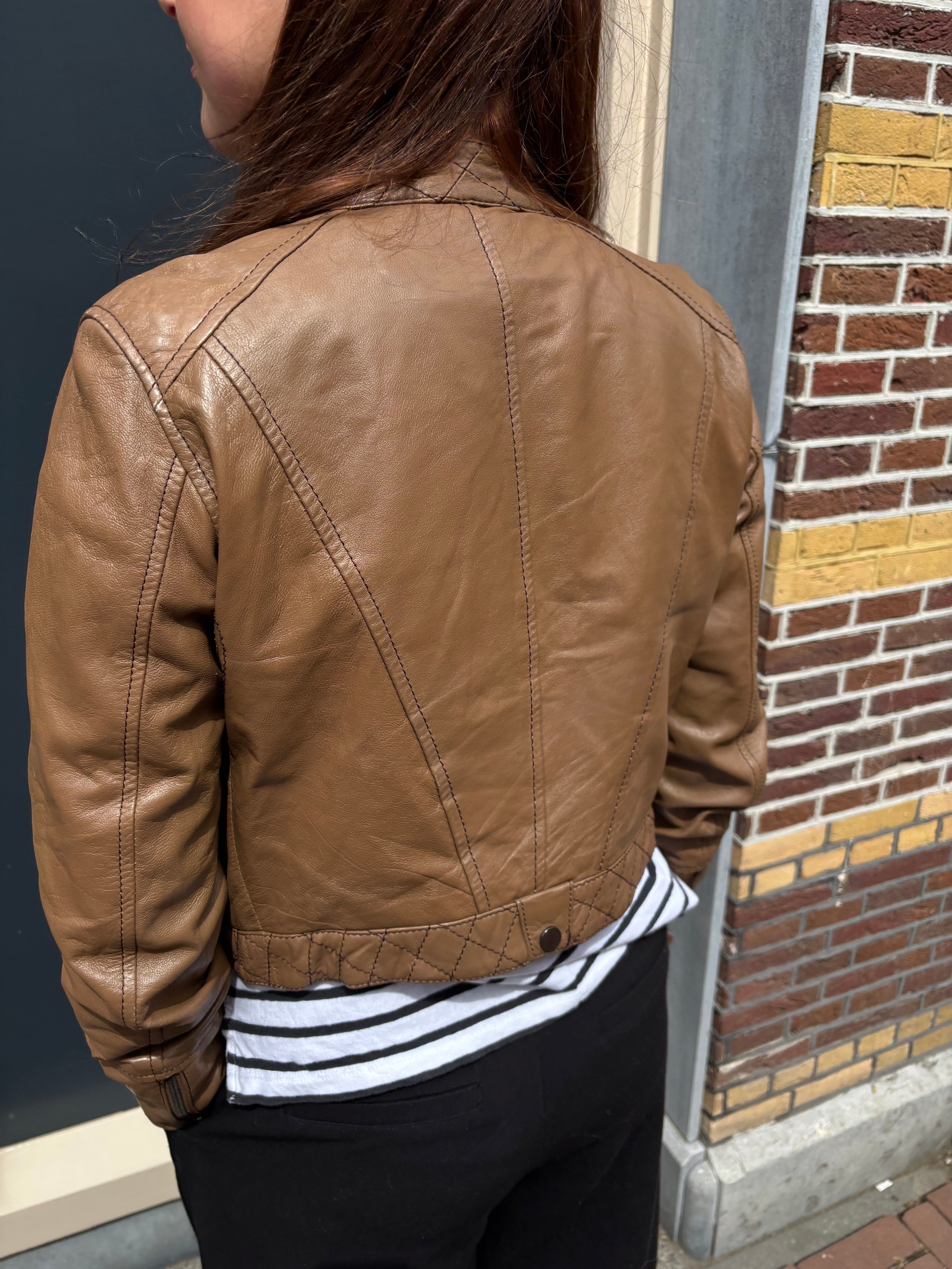 Bruine Leren Bikerjas Dames XS