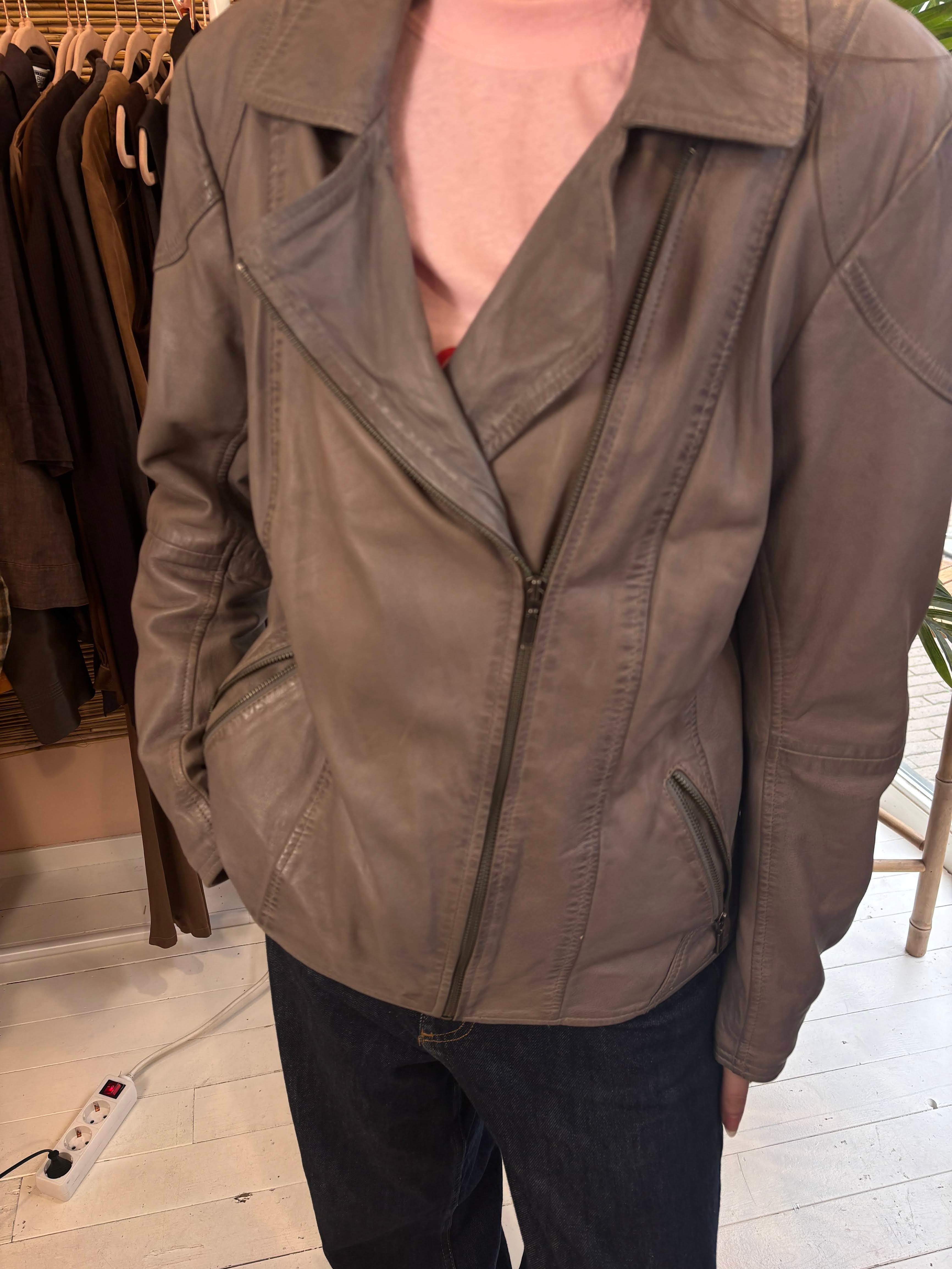 Manguun Taupe Leren Bikerjas Dames XL