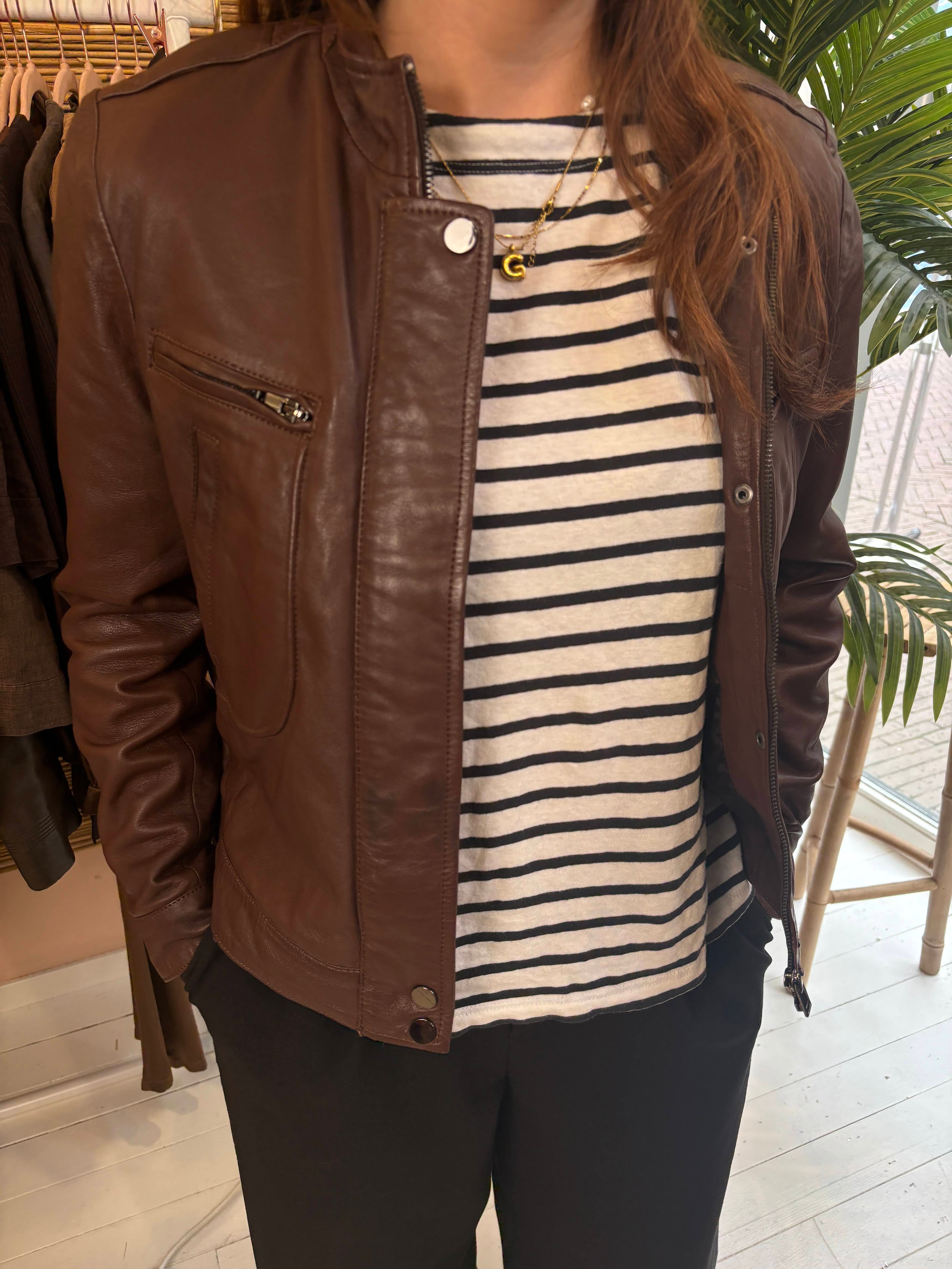 C&A Donkerbruine Echt Leren Bikerjas Dames 40 / L