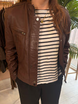 C&A Donkerbruine Echt Leren Bikerjas Dames 40 / L