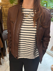 C&A Donkerbruine Echt Leren Bikerjas Dames 40 / L