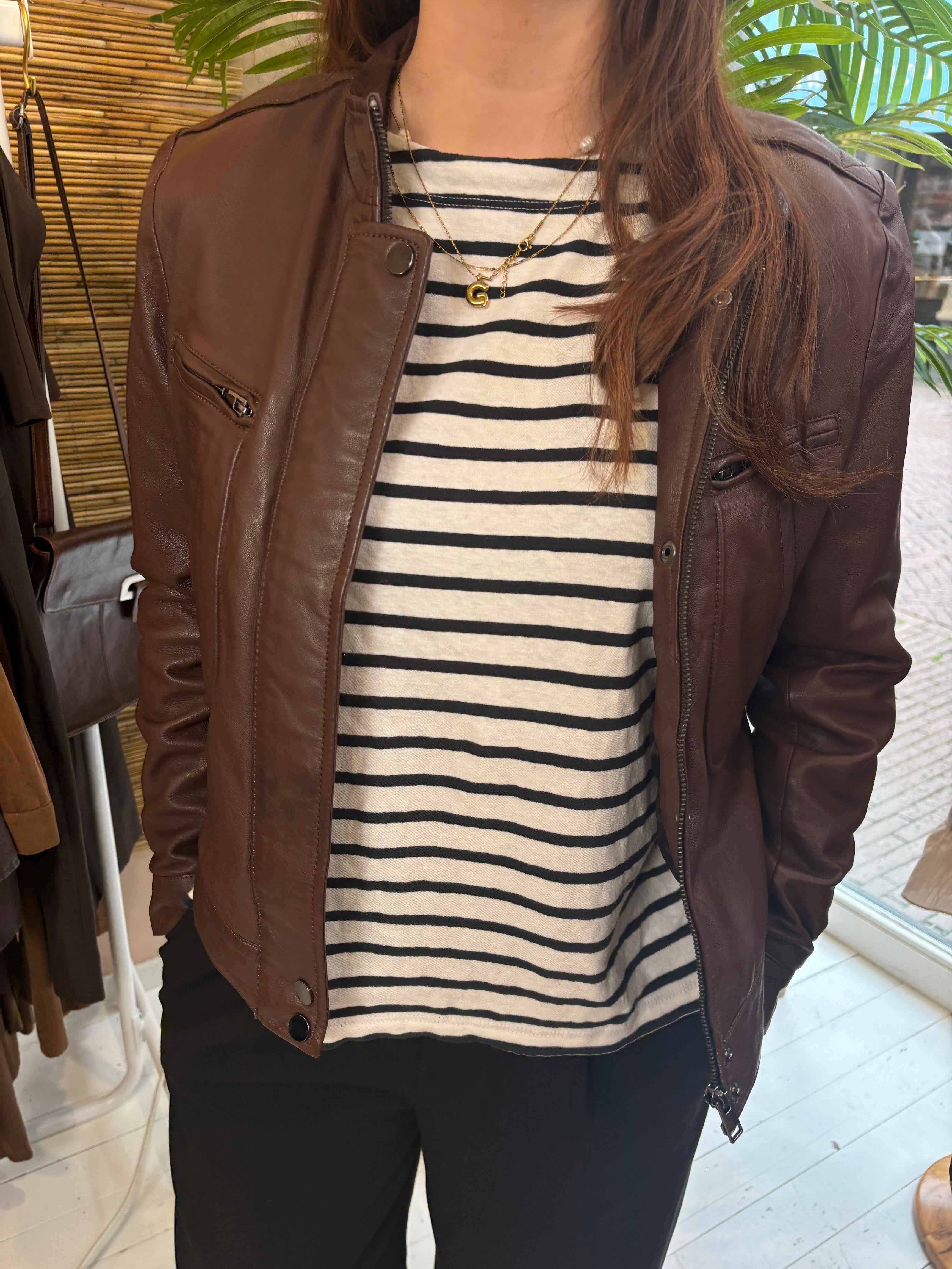 C&A Donkerbruine Echt Leren Bikerjas Dames 40 / L