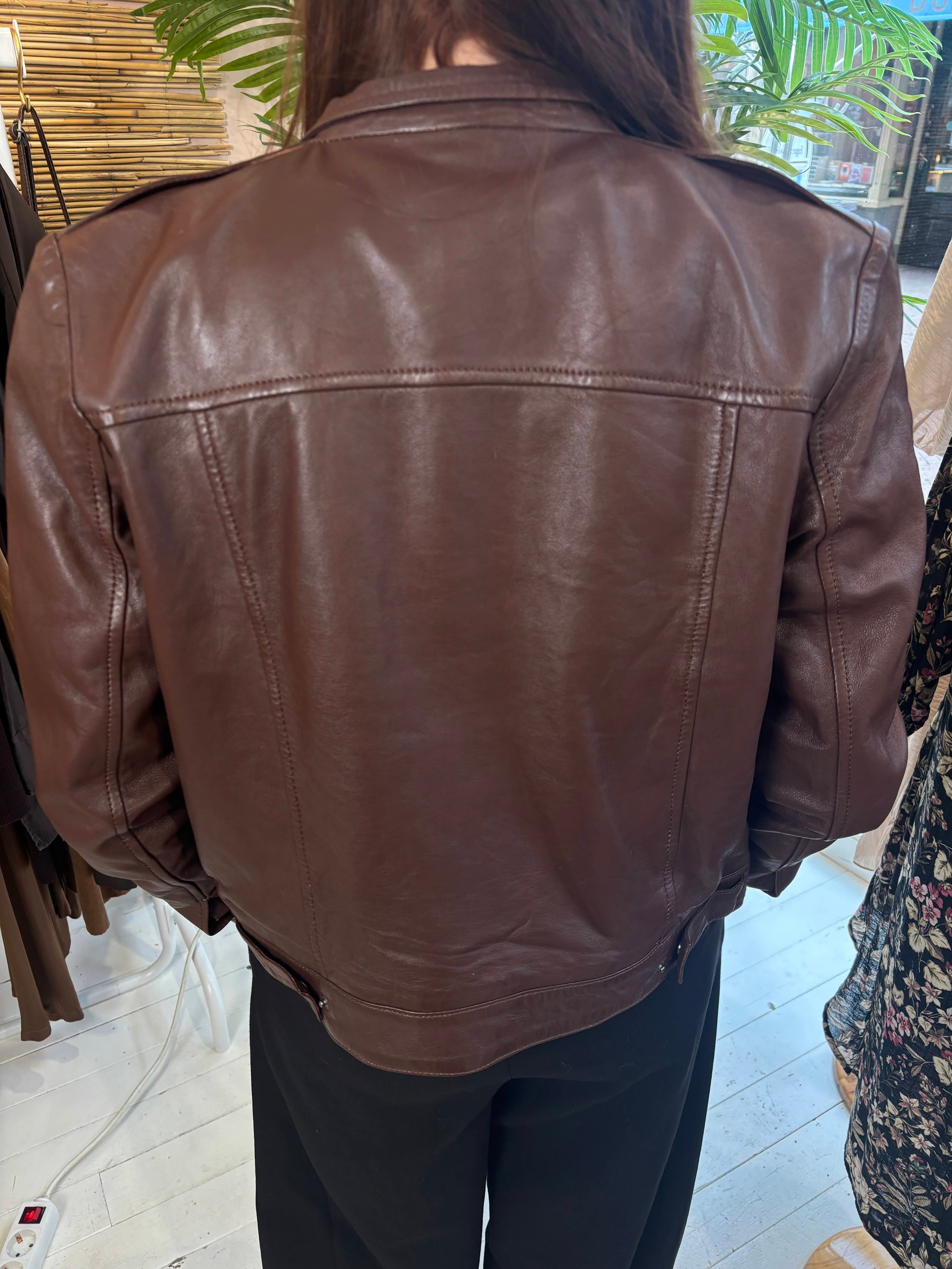 C&A Donkerbruine Echt Leren Bikerjas Dames 40 / L
