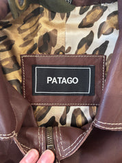 Patago Donkerbruine Leren Jas Met Leopard Voering Dames L