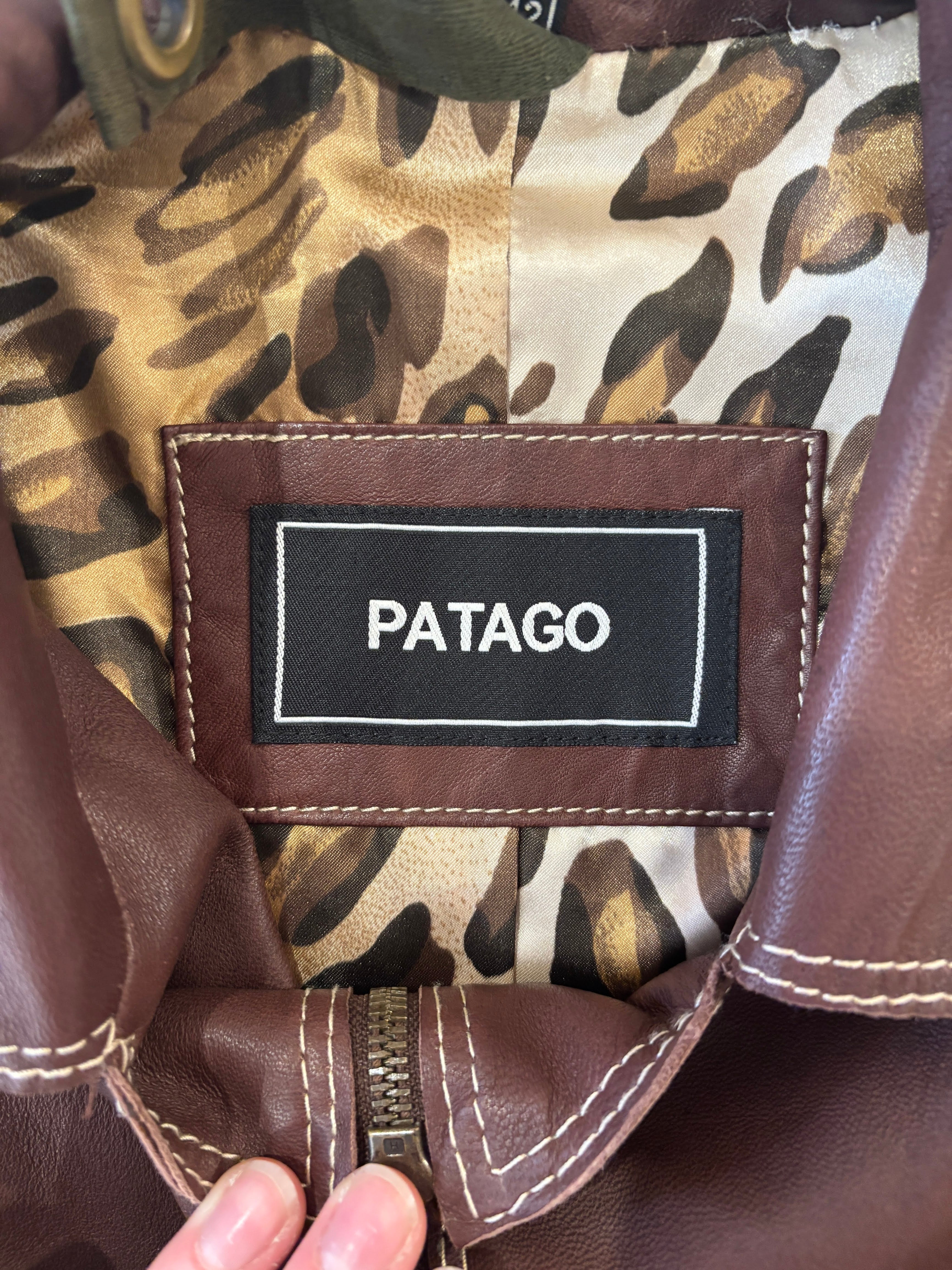 Patago Donkerbruine Leren Jas Met Leopard Voering Dames L
