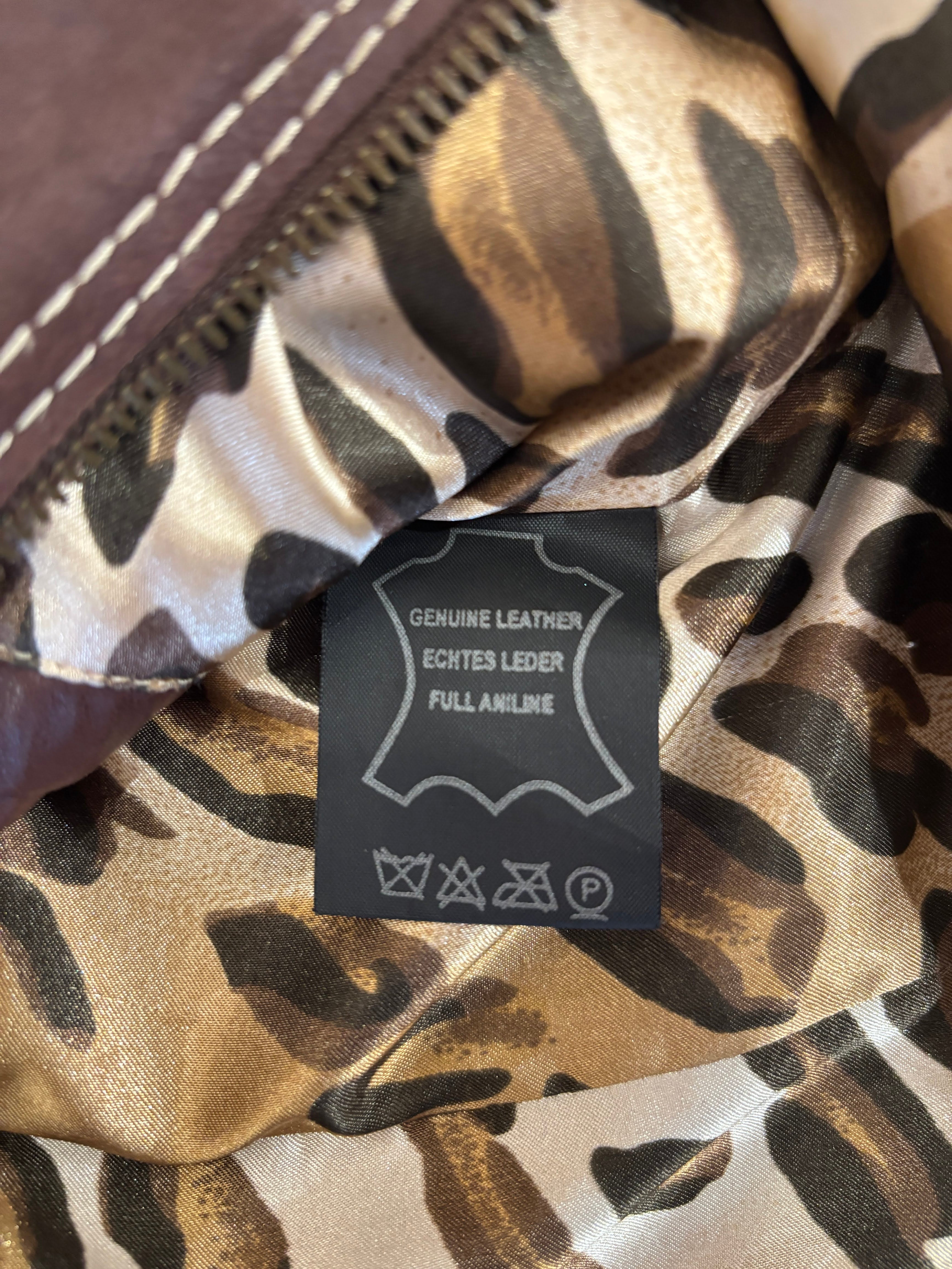 Patago Donkerbruine Leren Jas Met Leopard Voering Dames L
