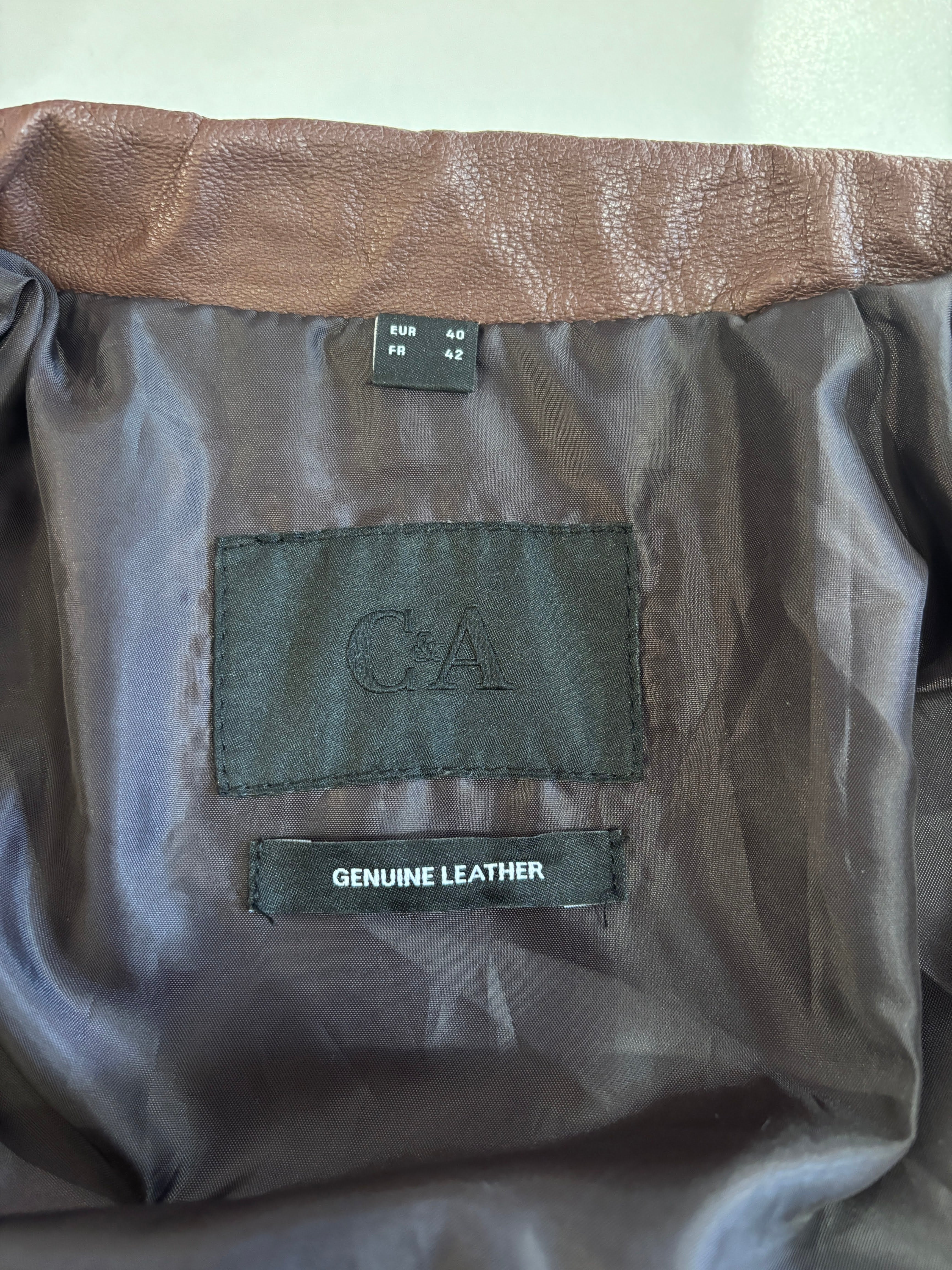 C&A Donkerbruine Echt Leren Bikerjas Dames 40 / L