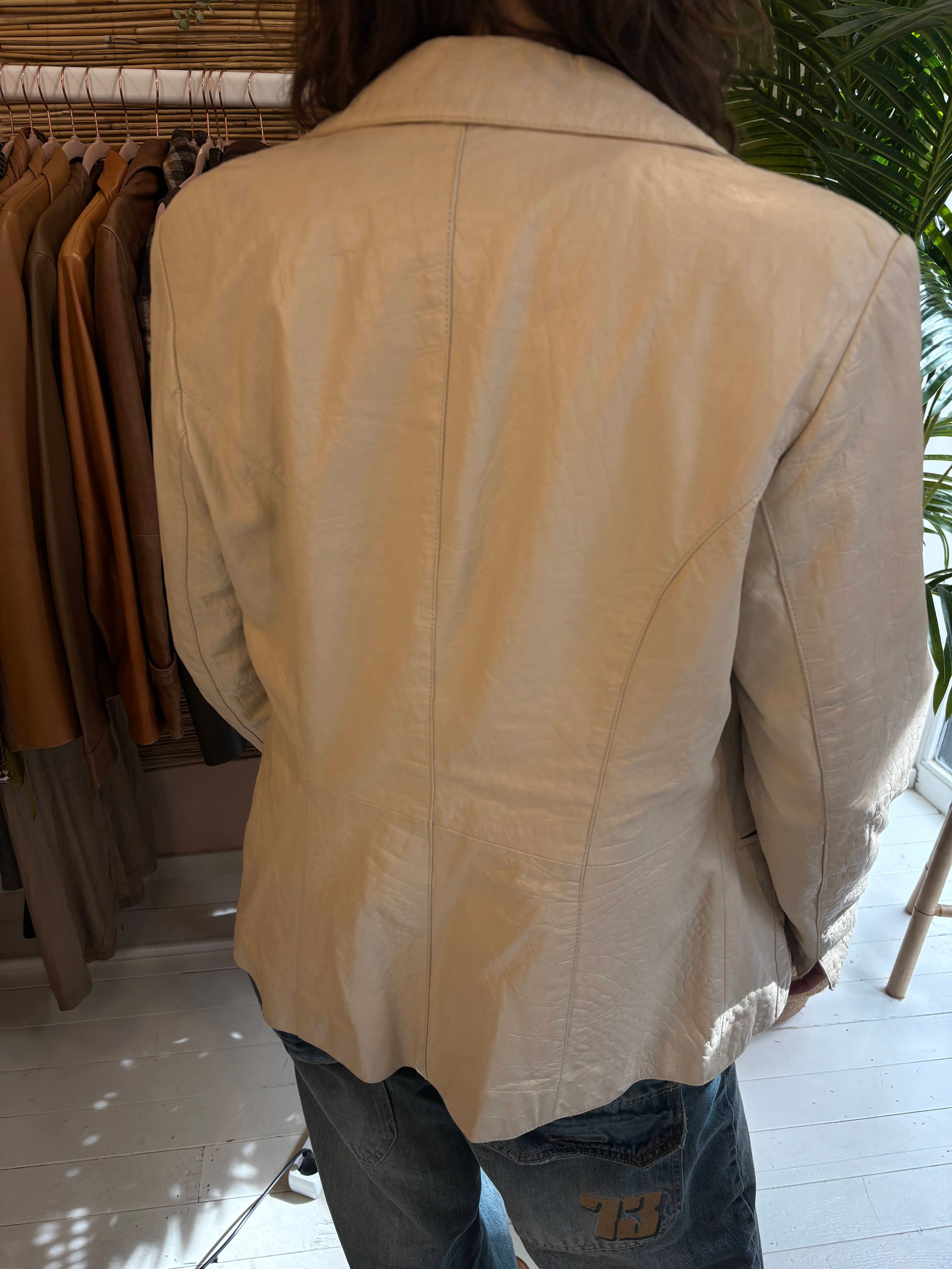 Elegance Paris Beige Croco Leren Blazer Dames L