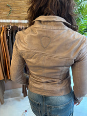 Tigha Taupe Echt Leren Bikerjas Dames Maat S