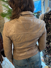 Tigha Taupe Echt Leren Bikerjas Dames Maat S