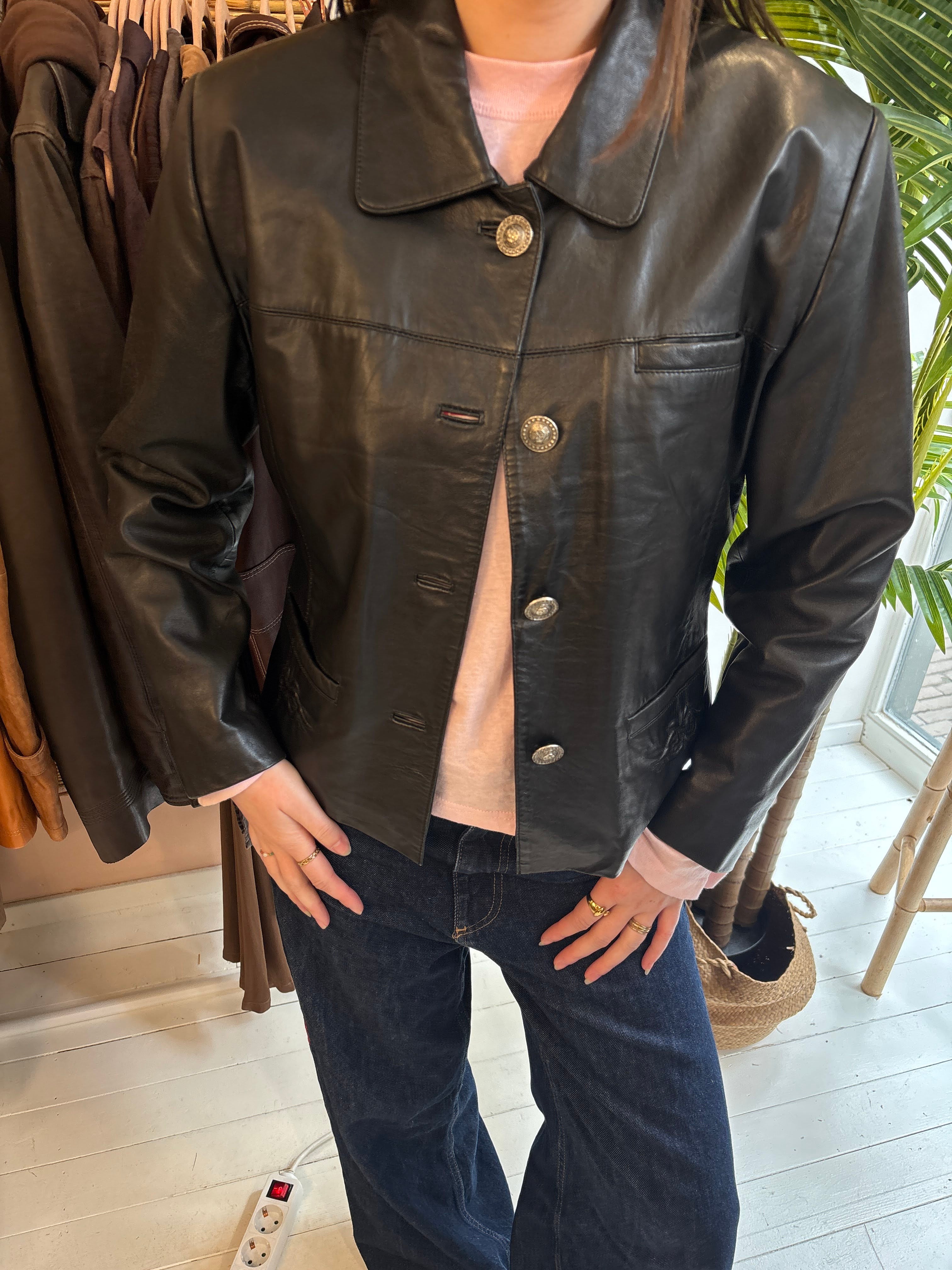 Zwarte Echt Leren Dames Jas Maat 42 / XL
