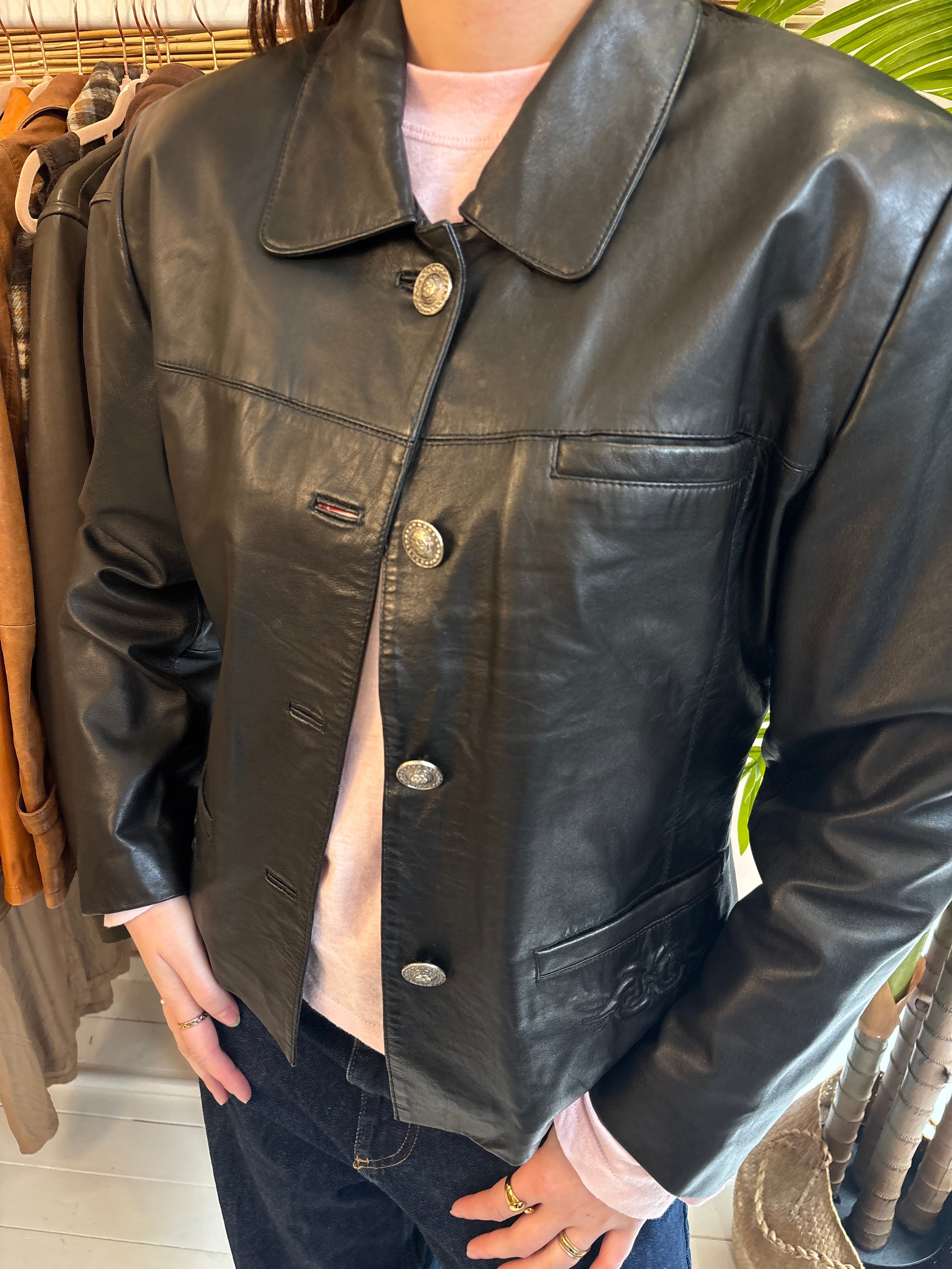 Zwarte Echt Leren Dames Jas Maat 42 / XL