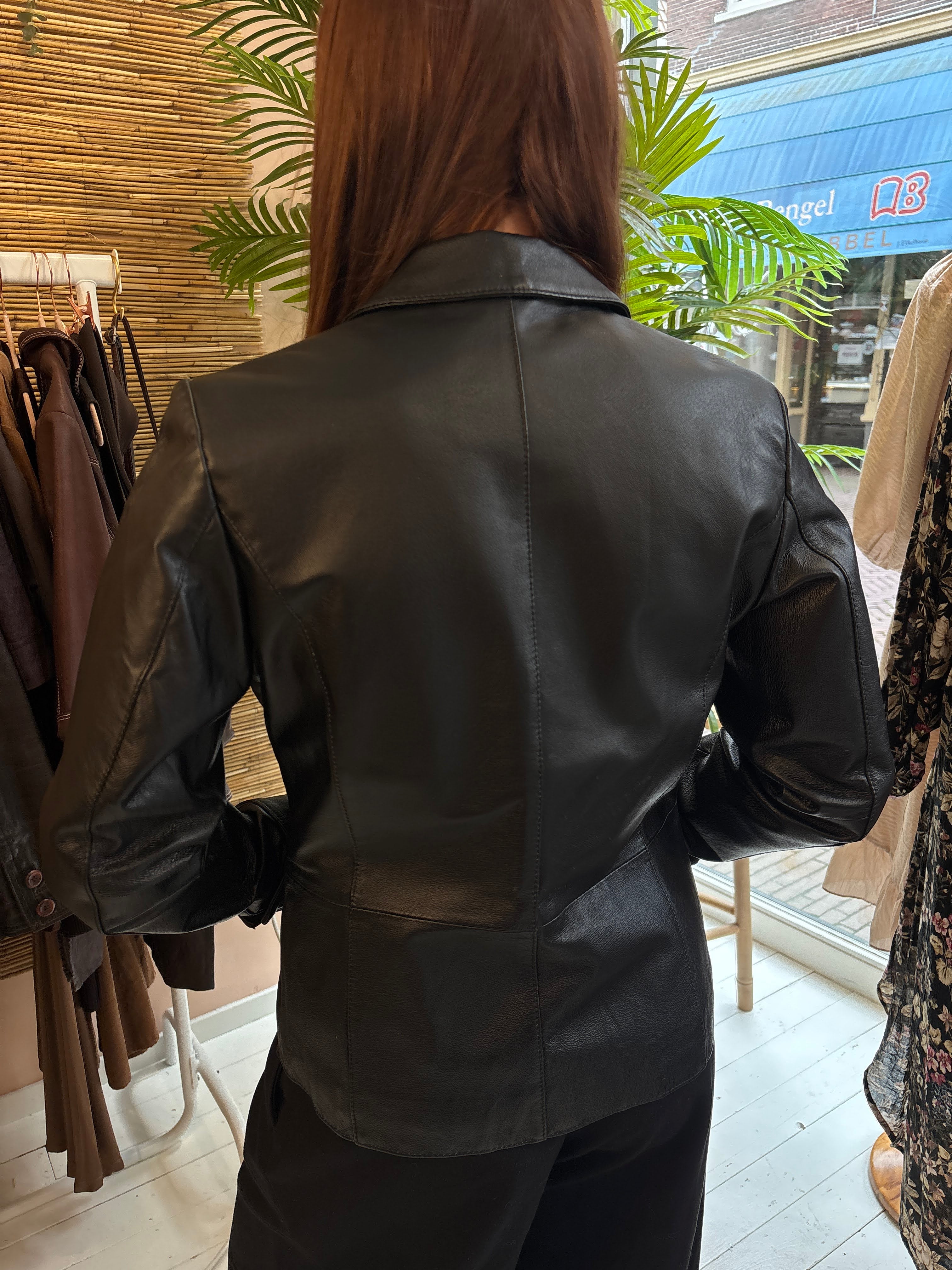 Woodpecker Zwarte Echt Leren Dames Blazer Jas Maat 36 / S
