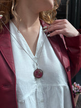 Zilveren Lange Ketting met Roze Steen