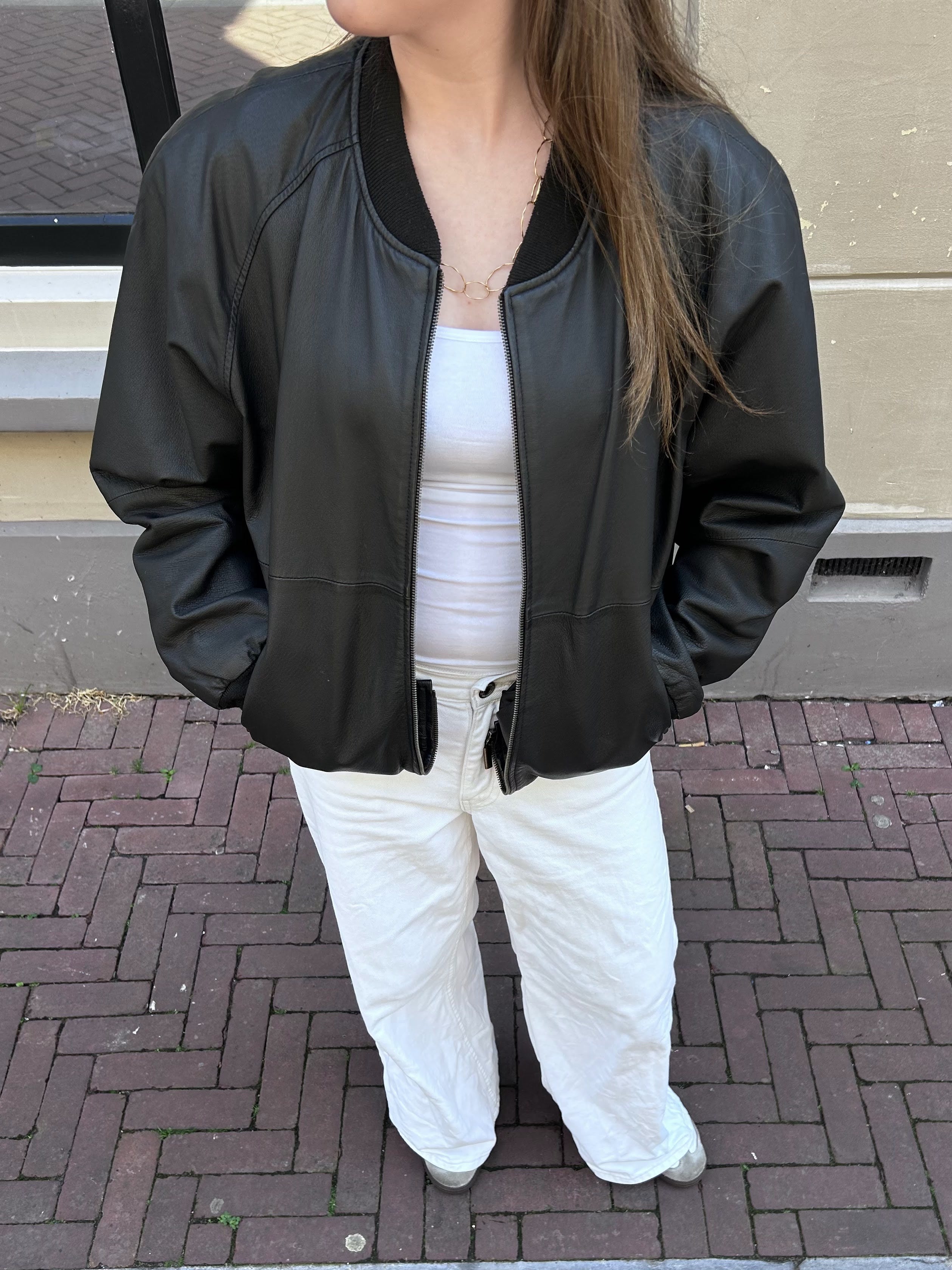 TCM Zwarte Leren Bomberjack Dames M