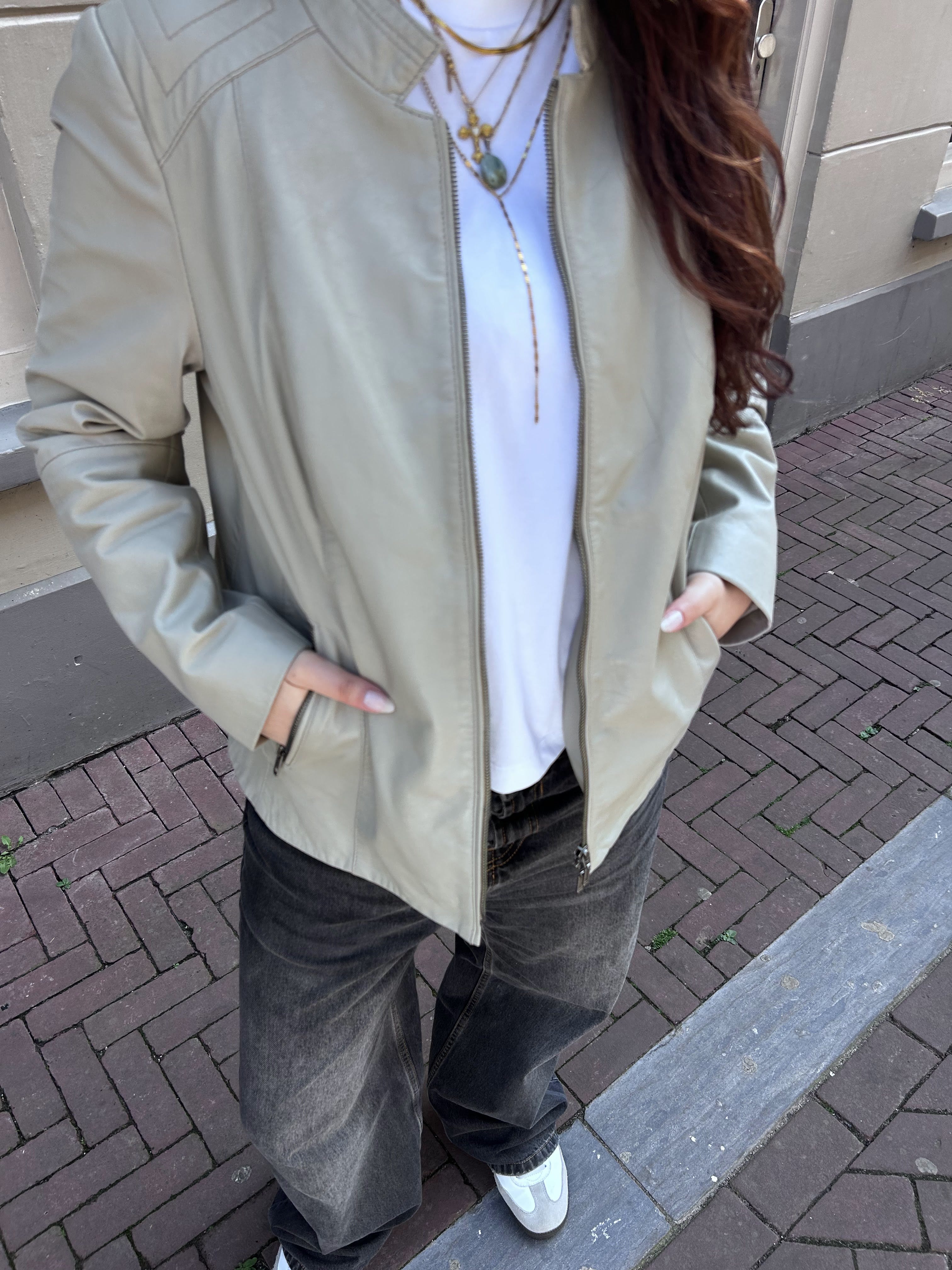 Helena Vera Lichtgrijs Leren Jack Dames Maat 42 / XL