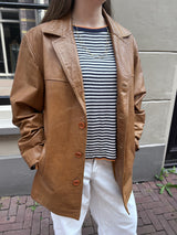 Vintage Bruin Leren Blazer Dames Maat S