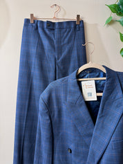 DARO Uomo Heren Geruit Pak Blauw Double Breasted Maat XXL