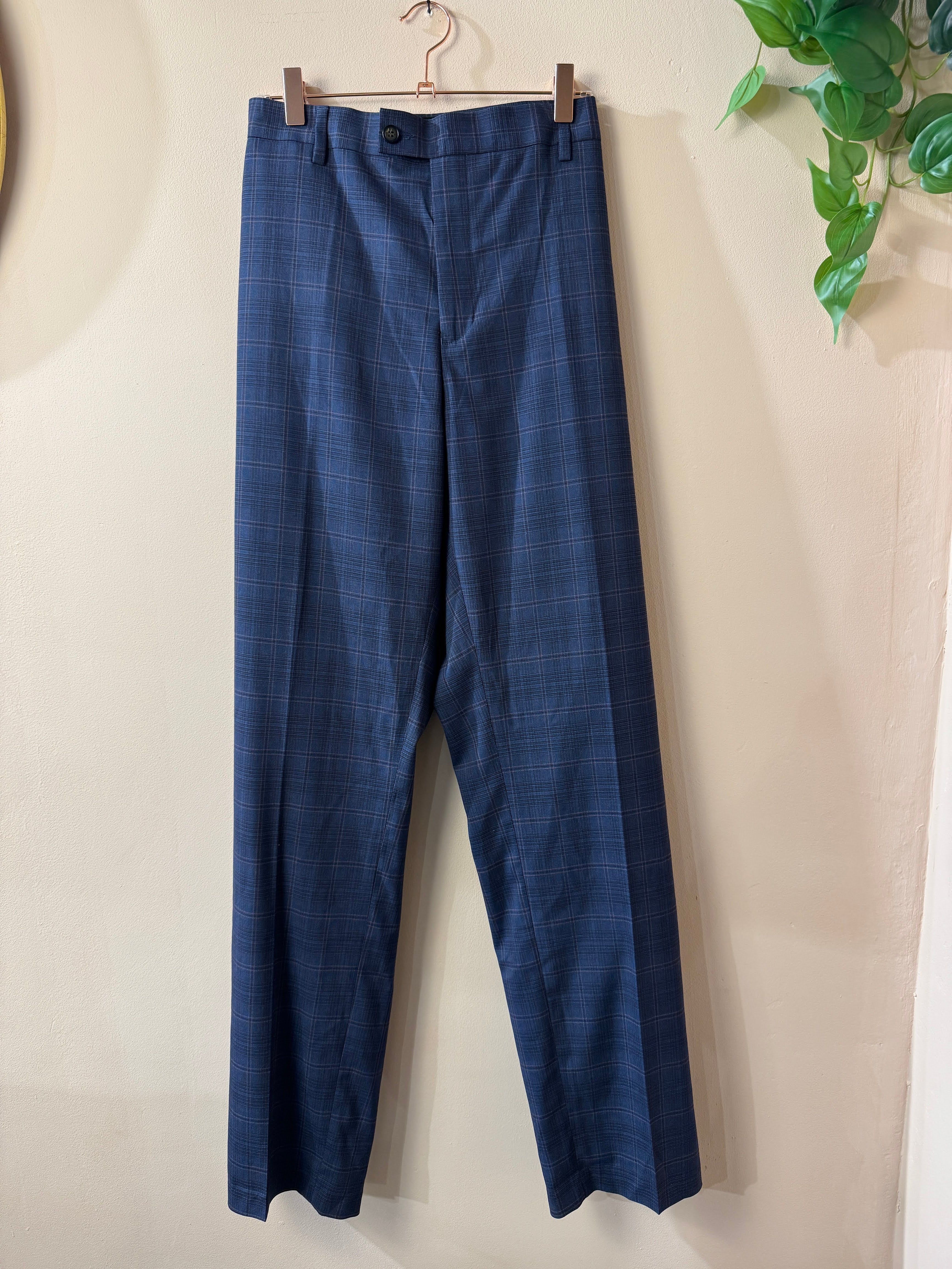 DARO Uomo Heren Geruit Pak Blauw Double Breasted Maat XXL