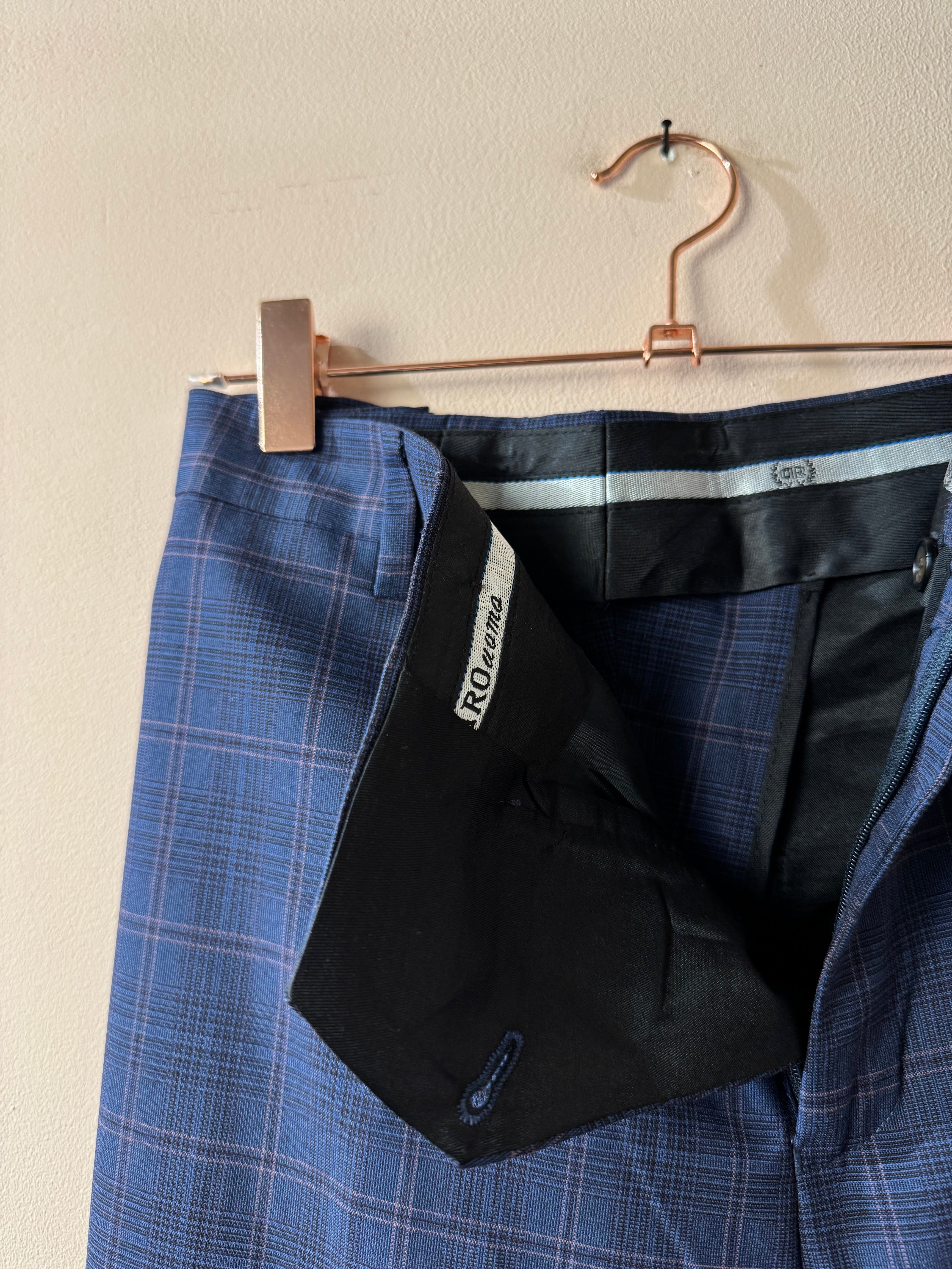 DARO Uomo Heren Geruit Pak Blauw Double Breasted Maat XXL