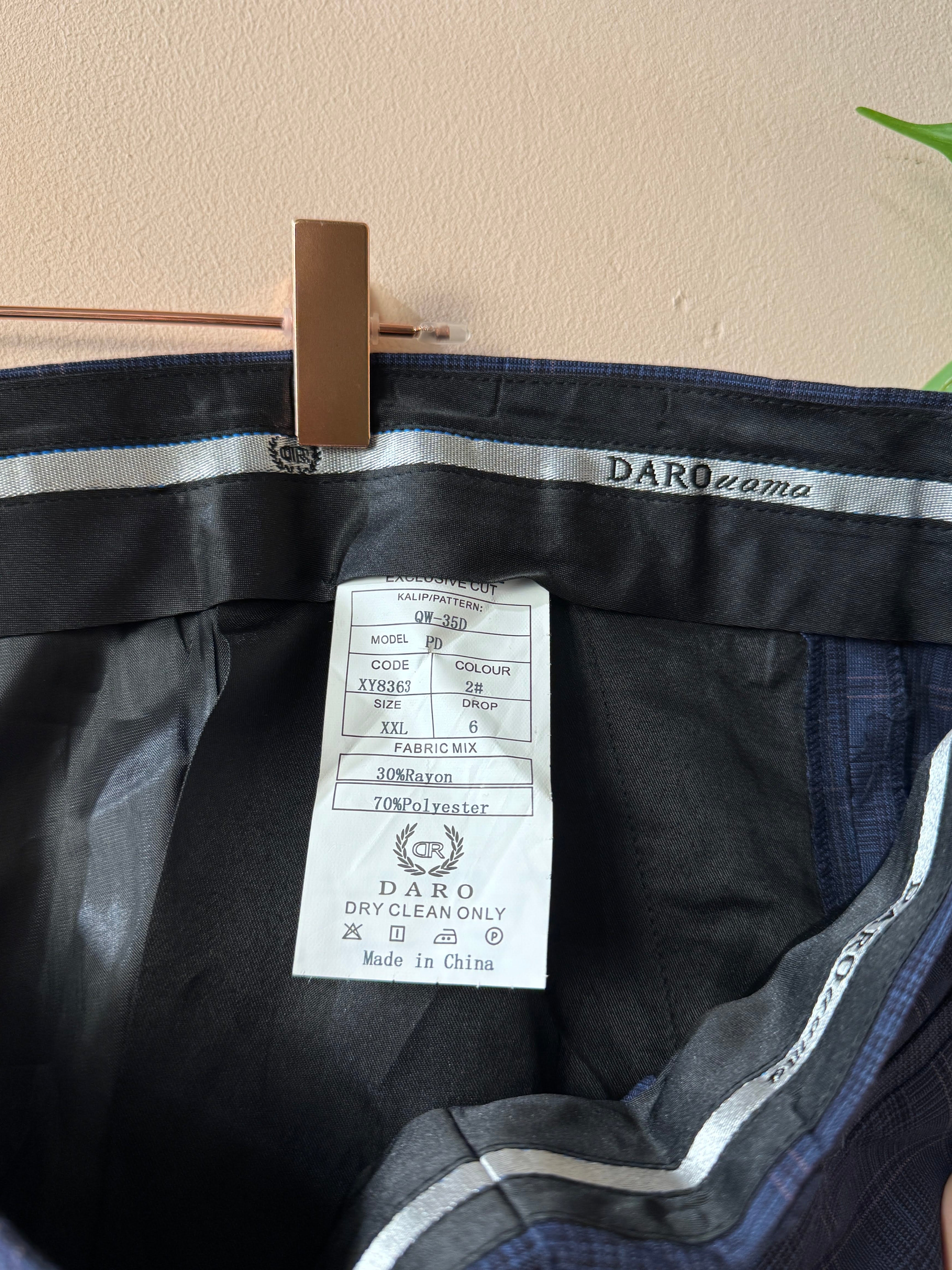 DARO Uomo Heren Geruit Pak Blauw Double Breasted Maat XXL