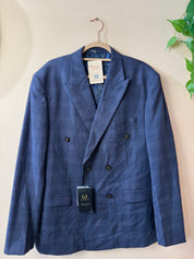 DARO Uomo Heren Geruit Pak Blauw Double Breasted Maat XXL