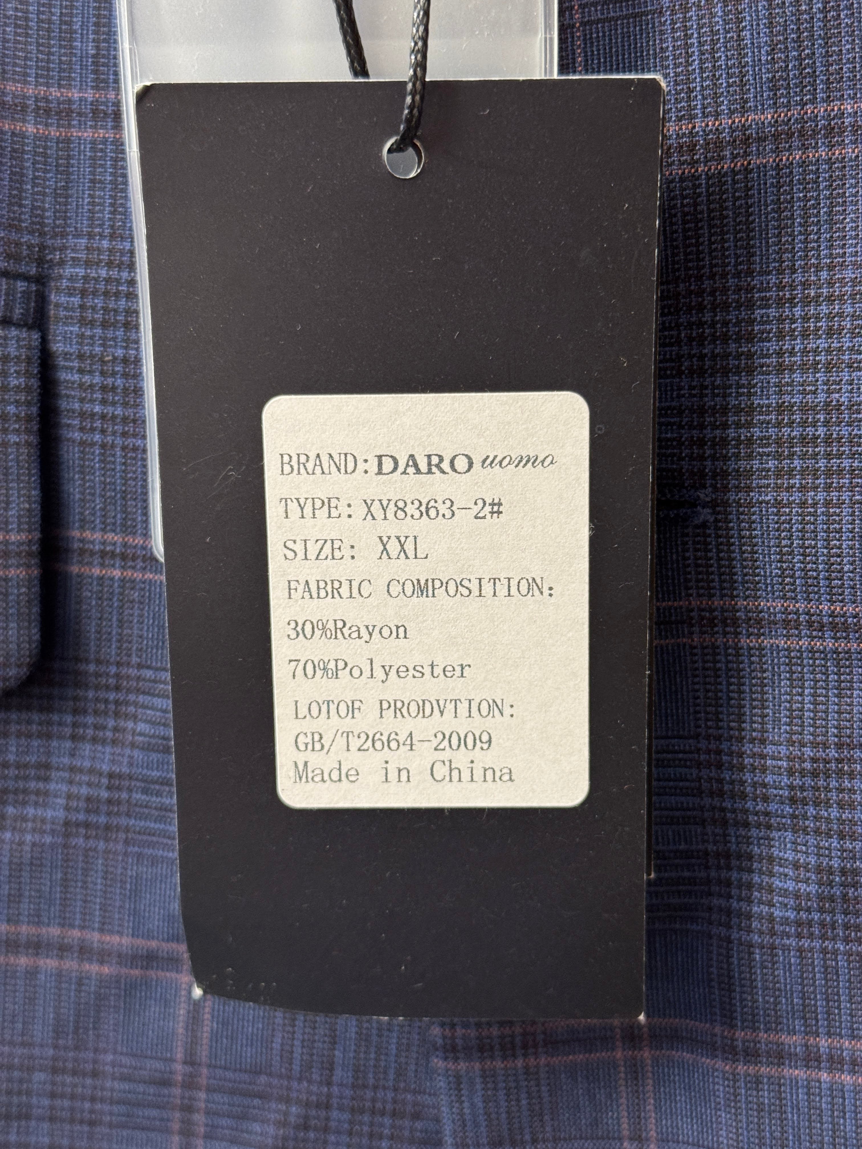 DARO Uomo Heren Geruit Pak Blauw Double Breasted Maat XXL