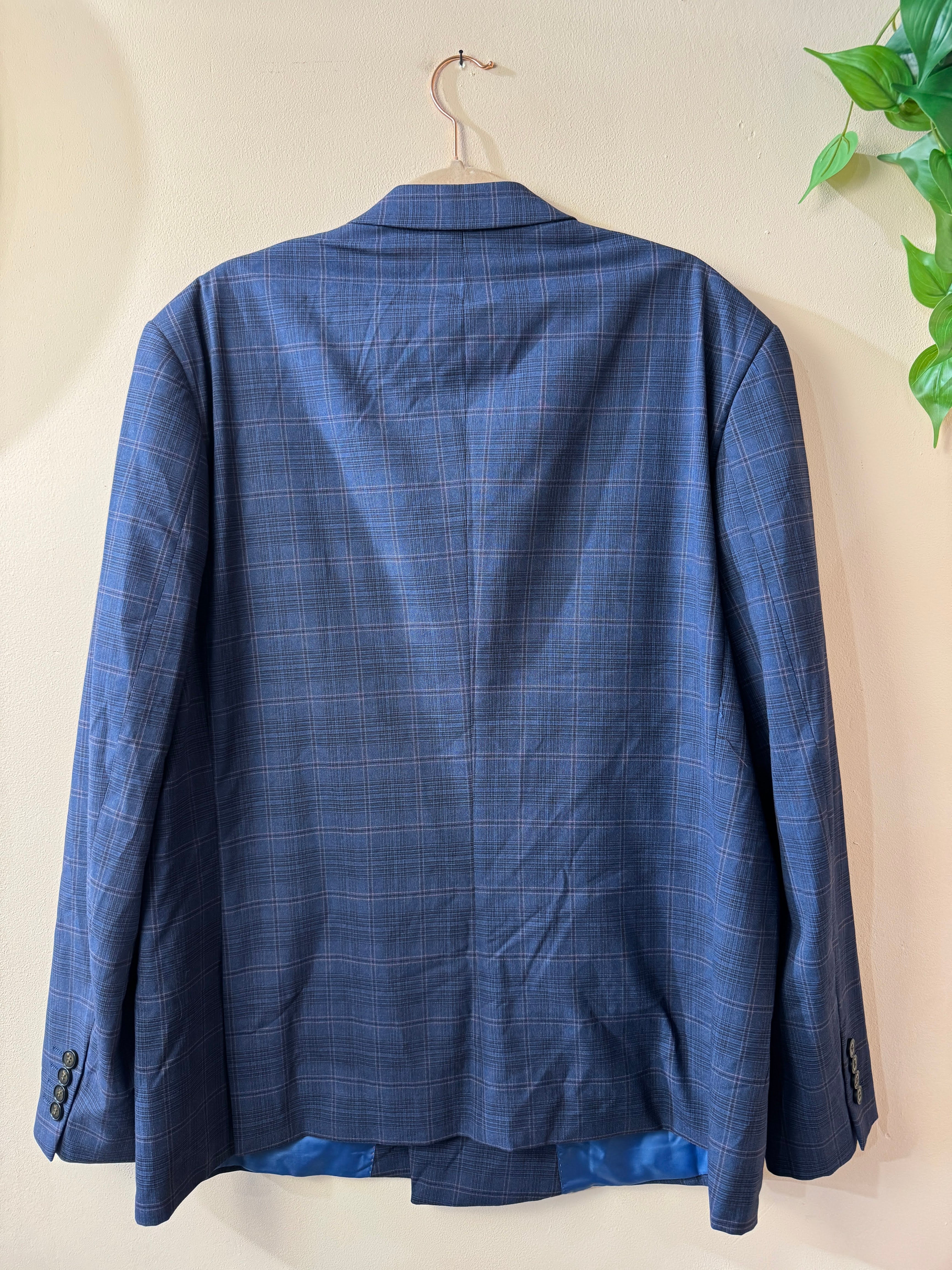 DARO Uomo Heren Geruit Pak Blauw Double Breasted Maat XXL