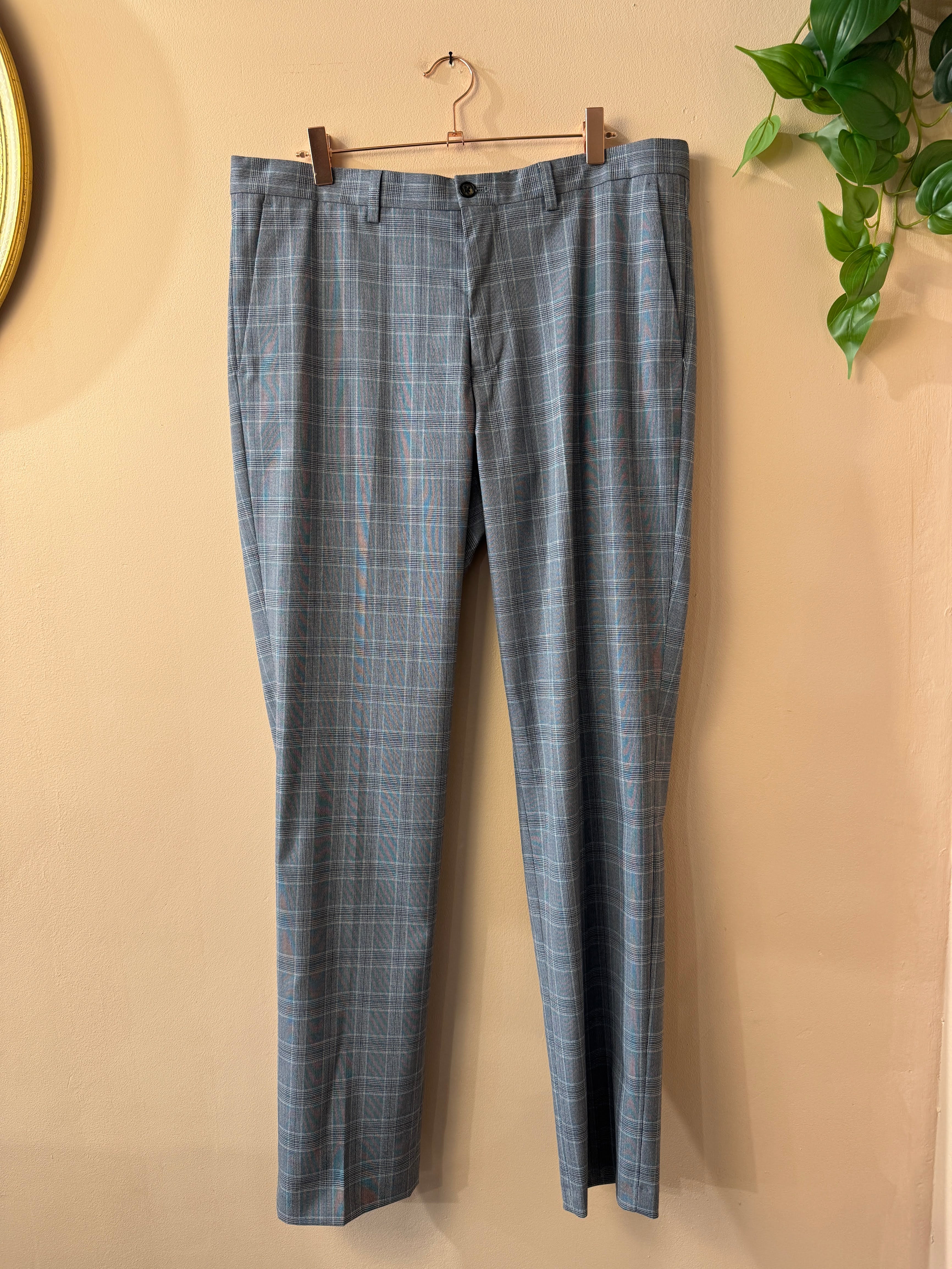 Thomas Goodwin 3-Delig Heren Pak Geruit Lichtblauw Slim Fit Maat 50