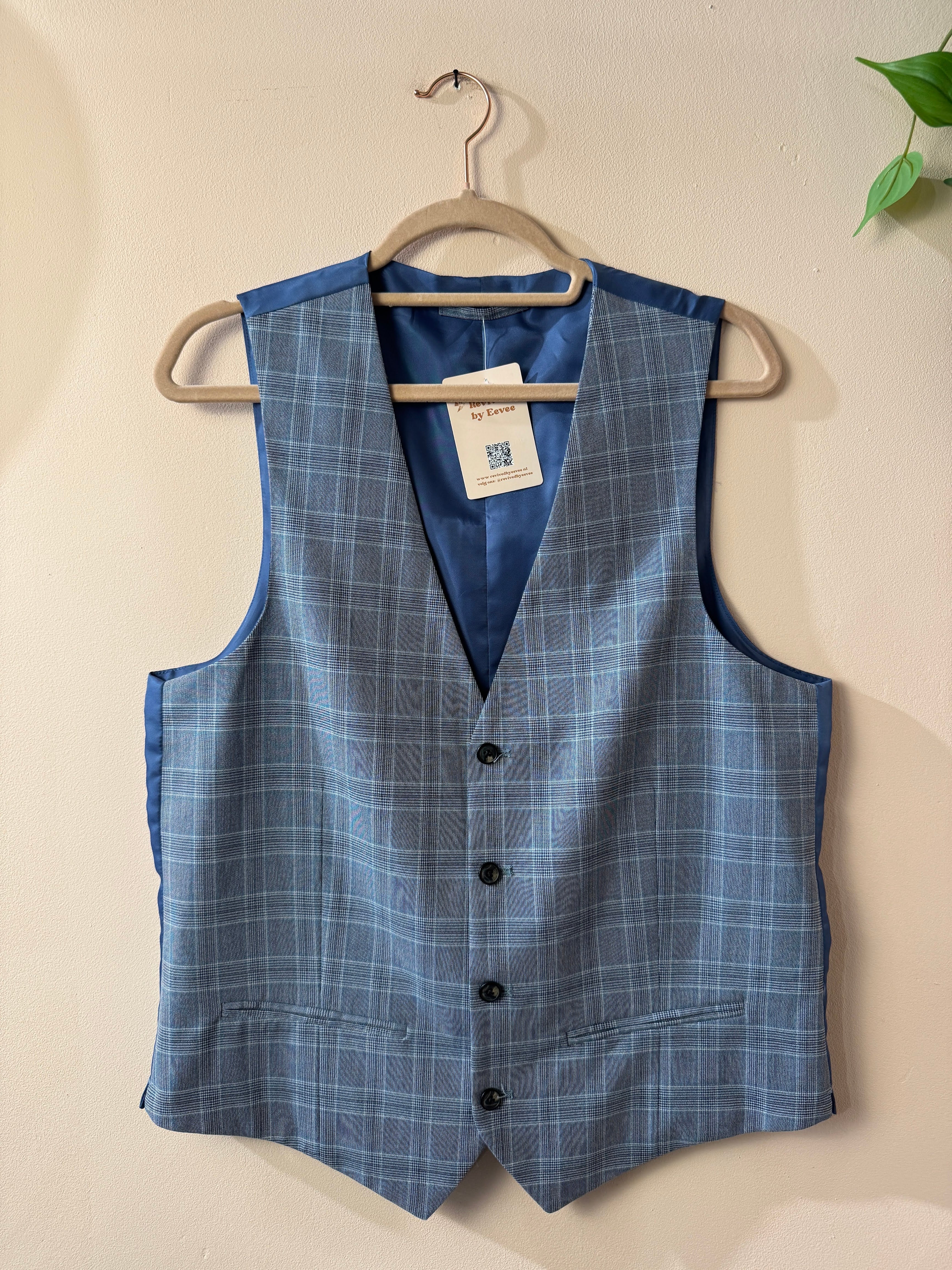 Thomas Goodwin 3-Delig Heren Pak Geruit Lichtblauw Slim Fit Maat 50