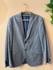 Thomas Goodwin 3-Delig Heren Pak Geruit Lichtblauw Slim Fit Maat 50