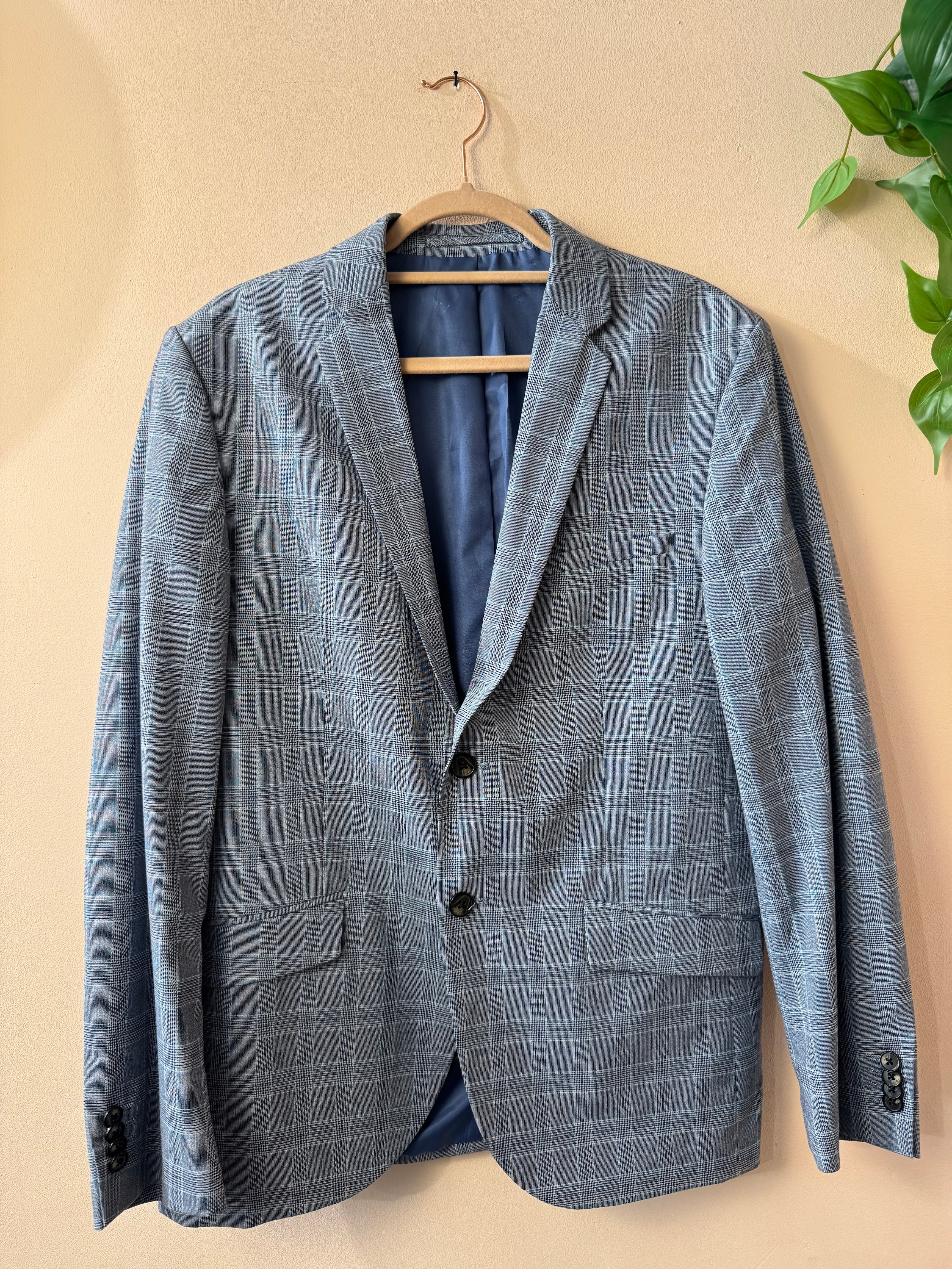 Thomas Goodwin 3-Delig Heren Pak Geruit Lichtblauw Slim Fit Maat 50