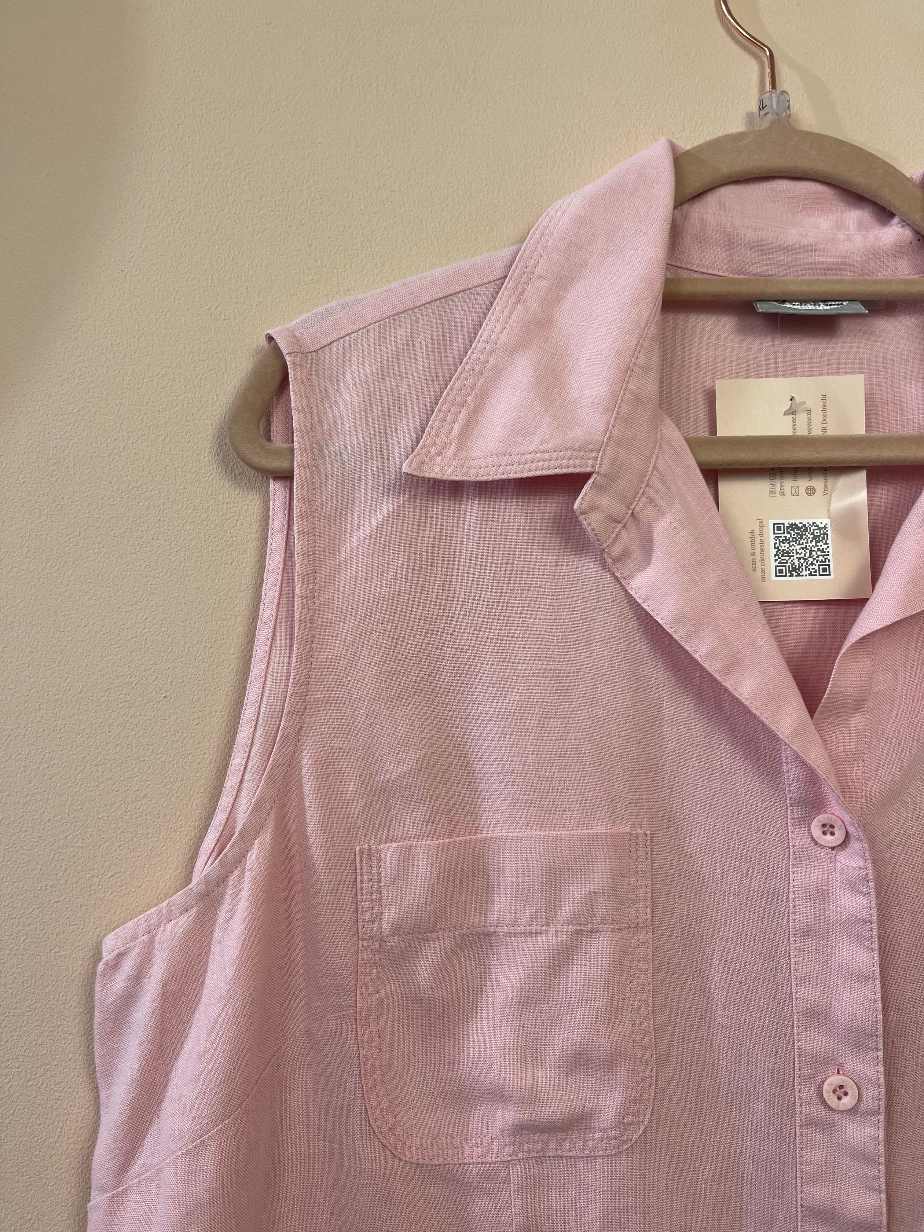 Vunnic Dames Roze Mouwloze Linnen Blouse Maat 44