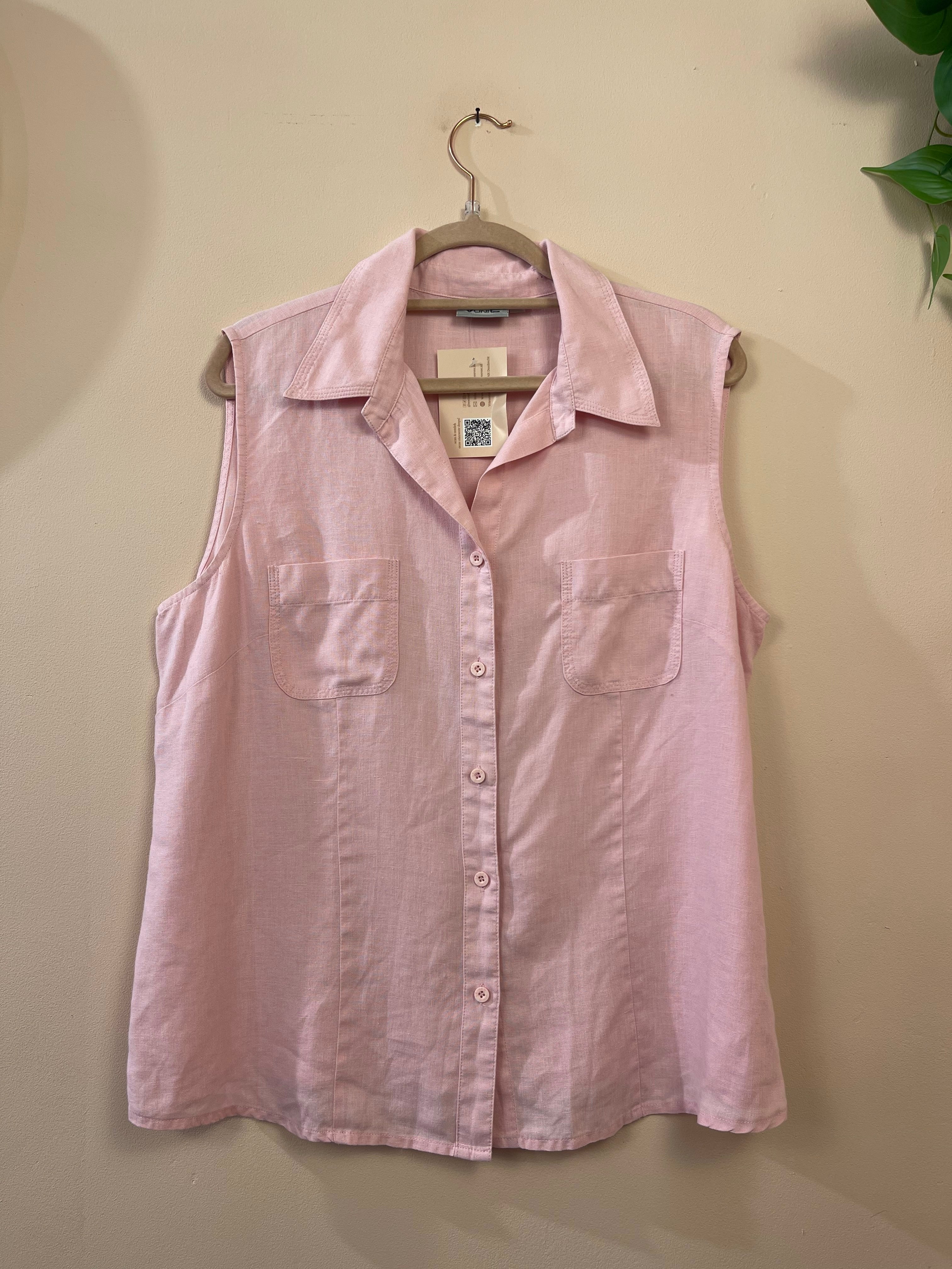 Vunnic Dames Roze Mouwloze Linnen Blouse Maat 44