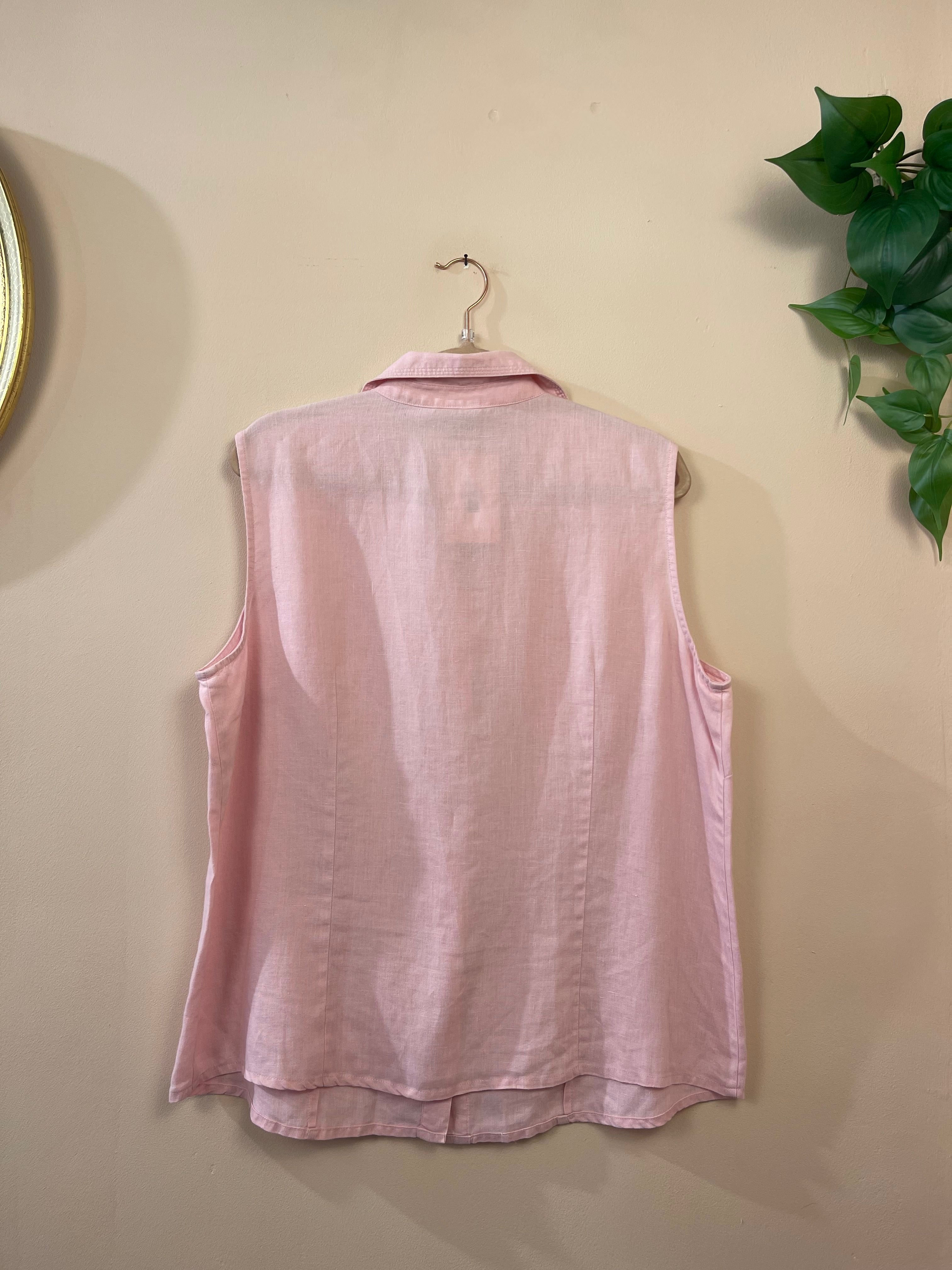 Vunnic Dames Roze Mouwloze Linnen Blouse Maat 44