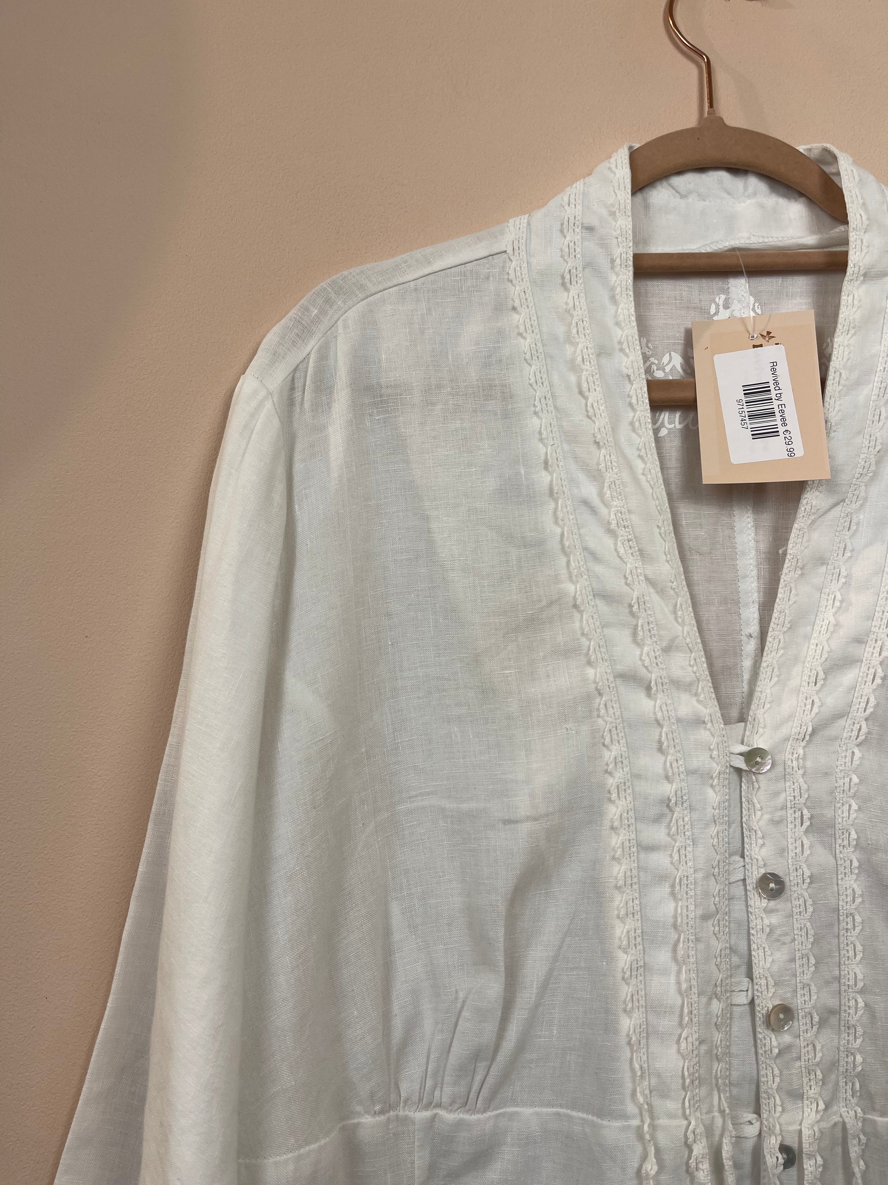 Dames Witte Linnen Tuniek Blouse Boho Kant Details Maat XXL