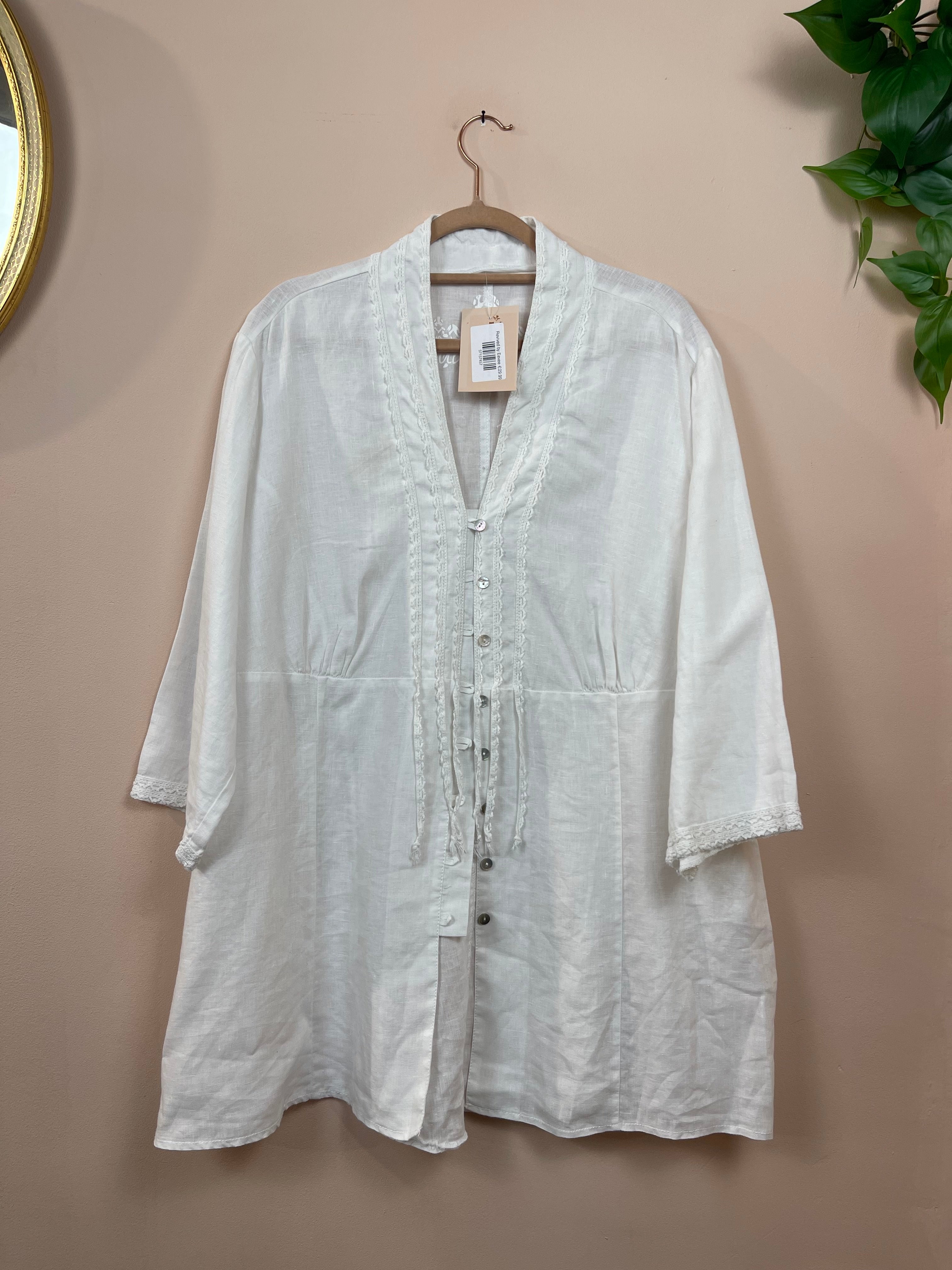 Dames Witte Linnen Tuniek Blouse Boho Kant Details Maat XXL