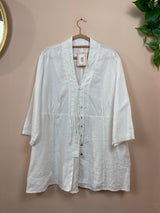 Dames Witte Linnen Tuniek Blouse Boho Kant Details Maat XXL