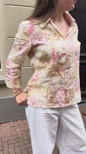 Alcxis Dames Linnen Blouse Bloemenprint Roze Beige Wit 11 / Xl