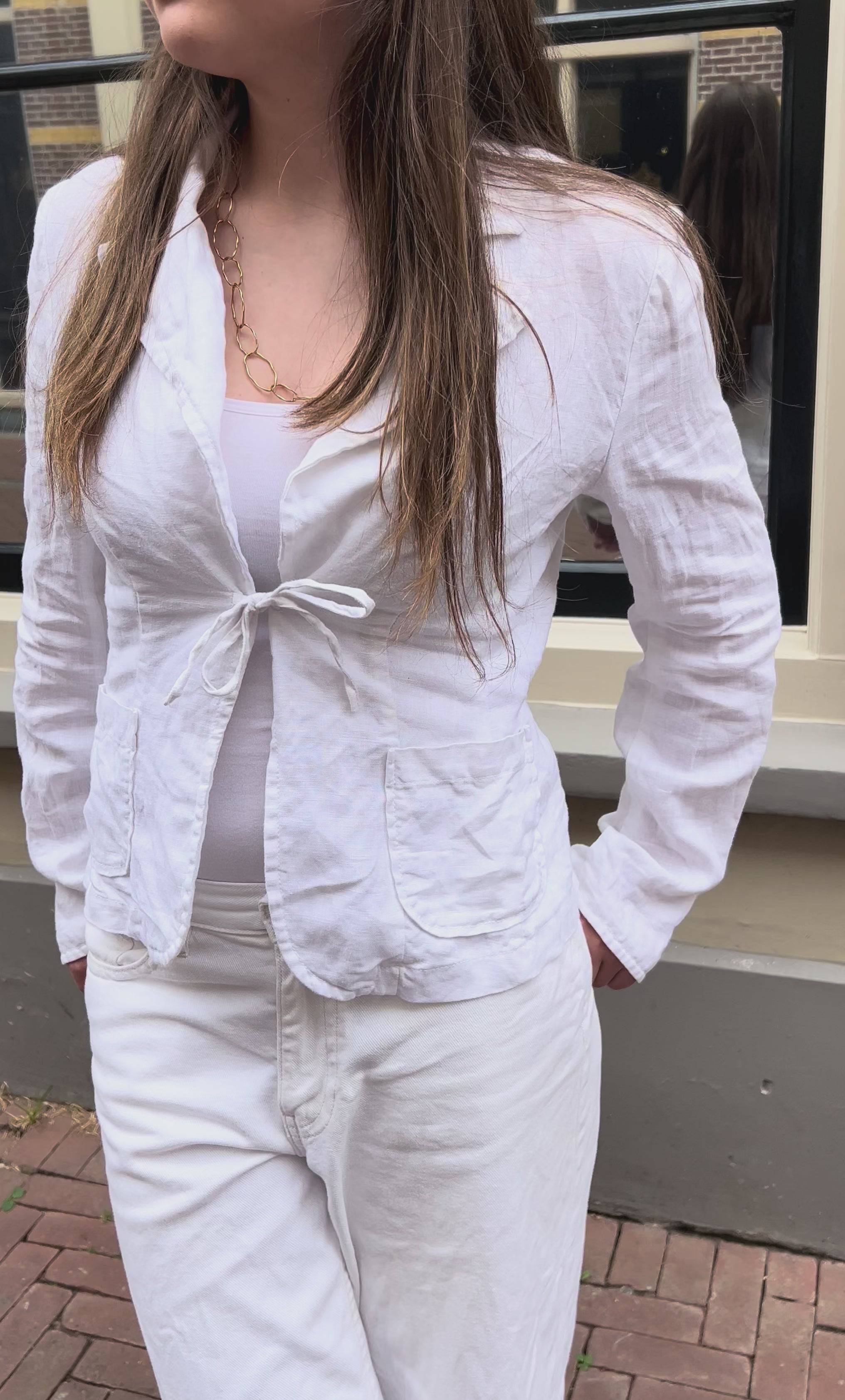 Lindex Witte Linnen Blazer Dames Maat 38 / M