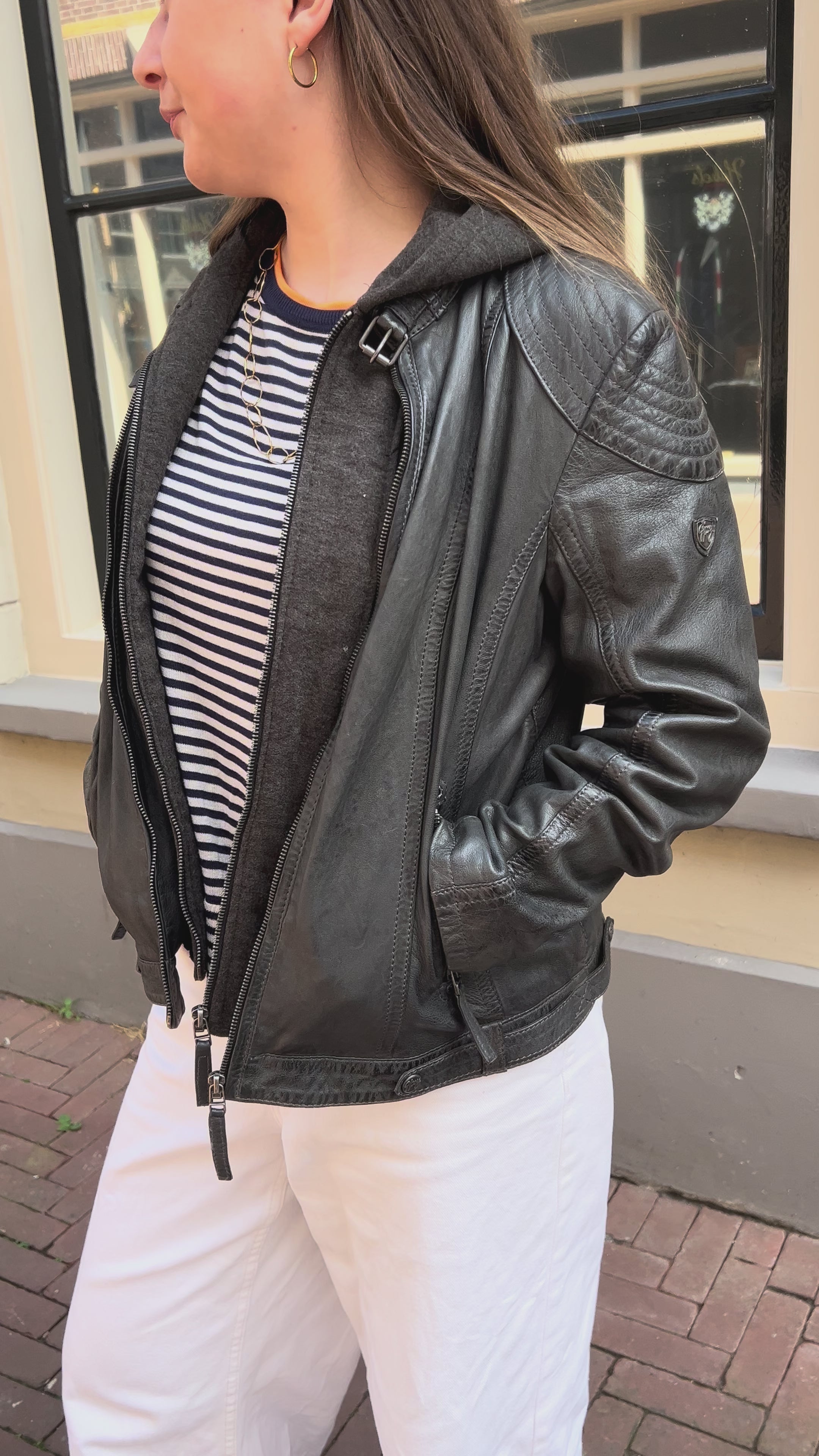 Gipsy Zwart Leren Bikerjack Dames Maat 2XL