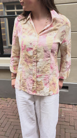 Alcxis Dames Linnen Blouse Bloemenprint Roze Beige Wit 11 / Xl