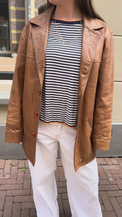 Vintage Bruin Leren Blazer Dames Maat S